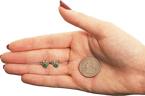Detalle de Pendientes Disney de oro amarillo 9 quilates Minnie con circonitas verde oscuro