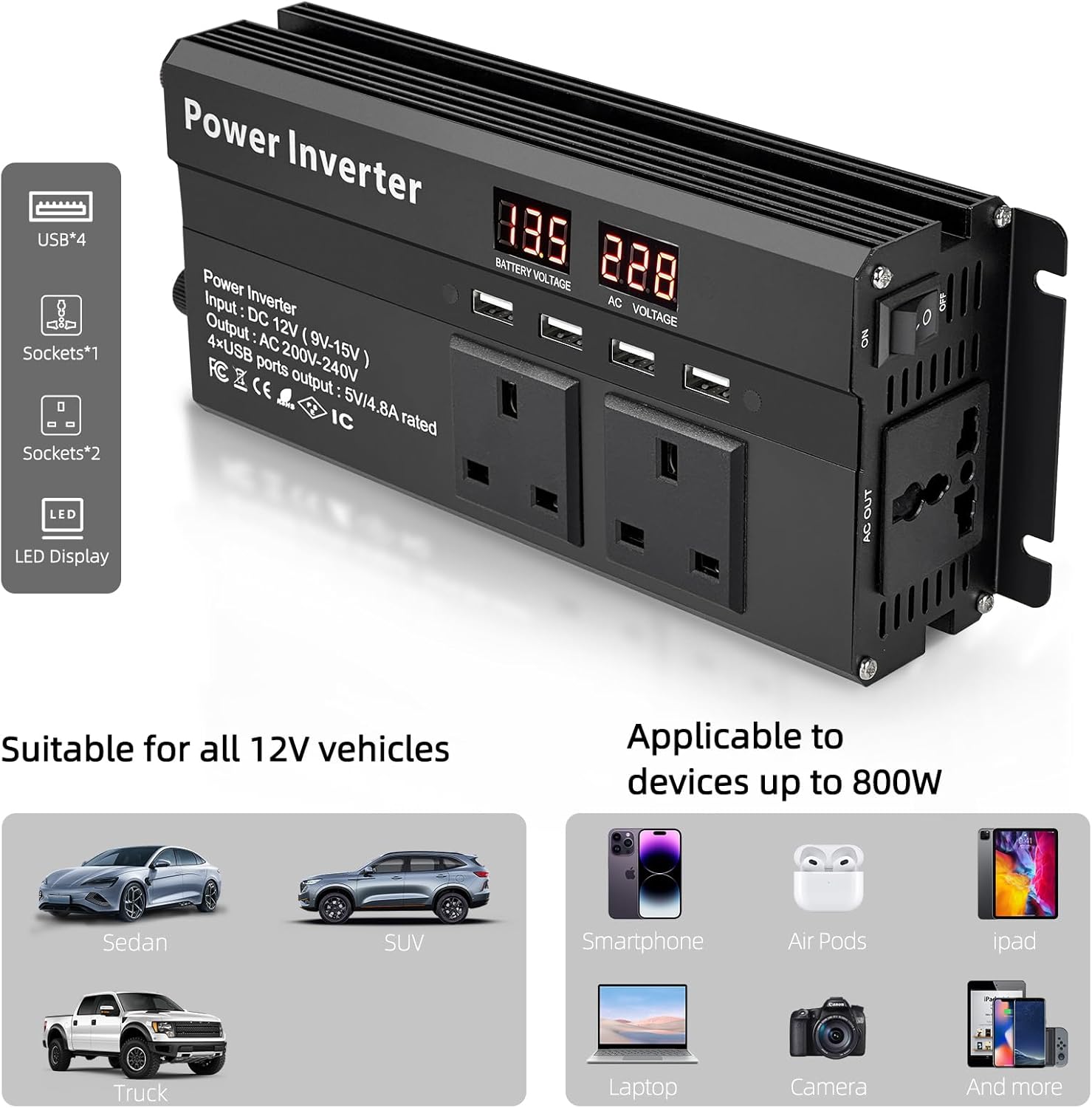 Thumbnail 2 de LVYUAN Power Inverter 2000W 12V to 240V Car Converter 🔌