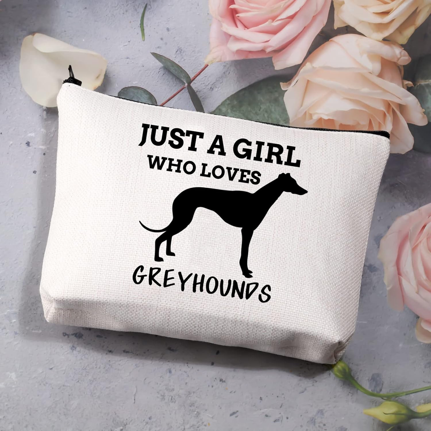 Detalle 2 de PLITI Greyhound Lover Makeup Bag – Just a Girl Who Loves Greyhounds