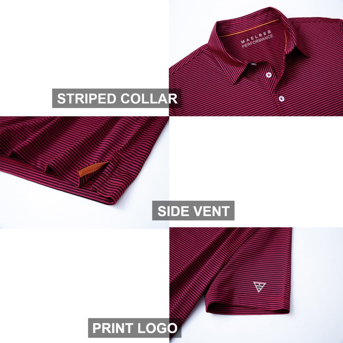 Thumbnail 3 de MaelReg Men's Dry Fit Golf Shirt - Short Sleeve, Stripe Print, Moisture-Wicking UPF 30+