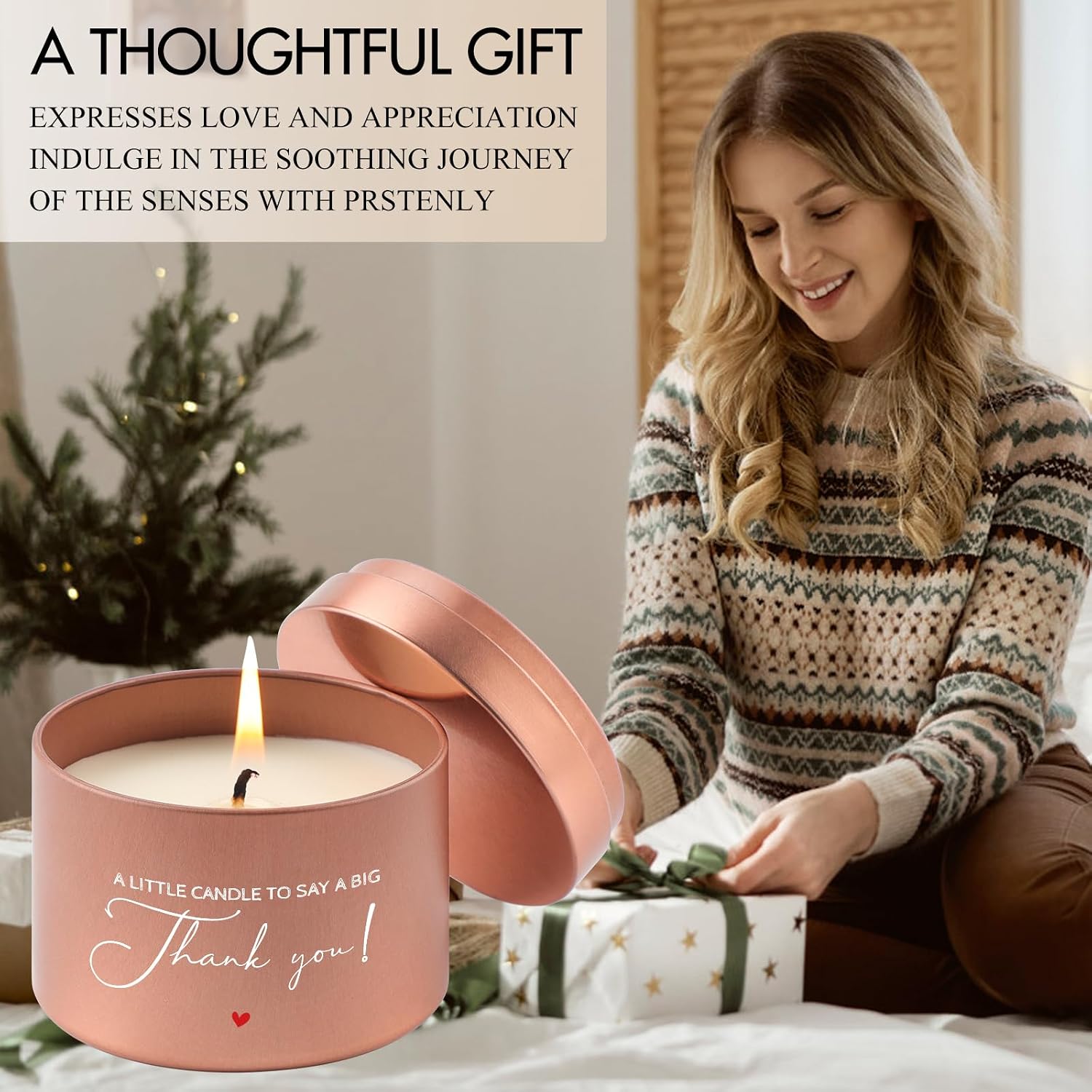 Detalle de PRSTENLY Scented Candle Gift for Women – Thank You Gifts for Birthday, Christmas, and Special Occasions