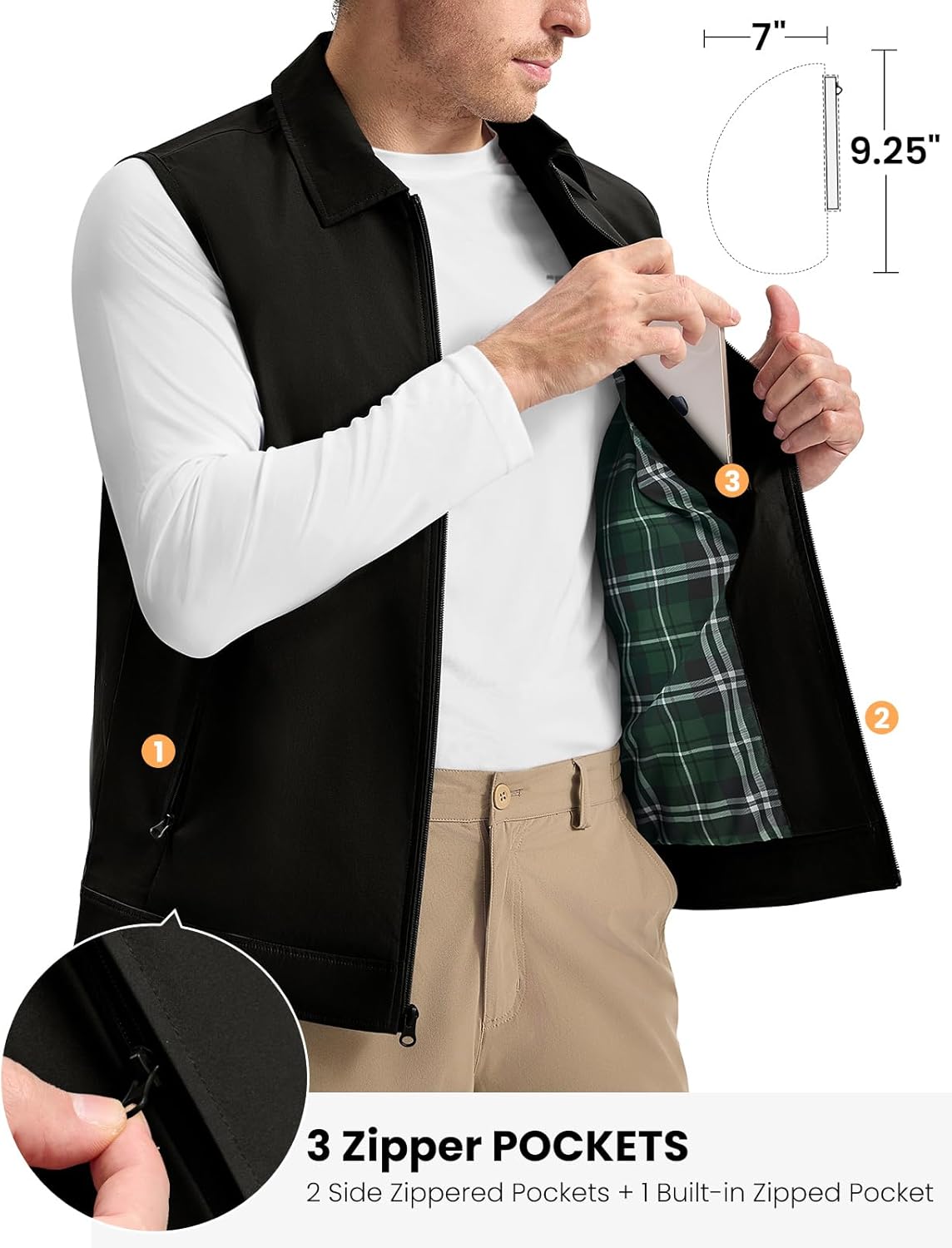 Thumbnail 4 de TBMPOY Men's Lightweight Vest with 3 Zip Pockets for Travel, Golf, and Everyday Warmth