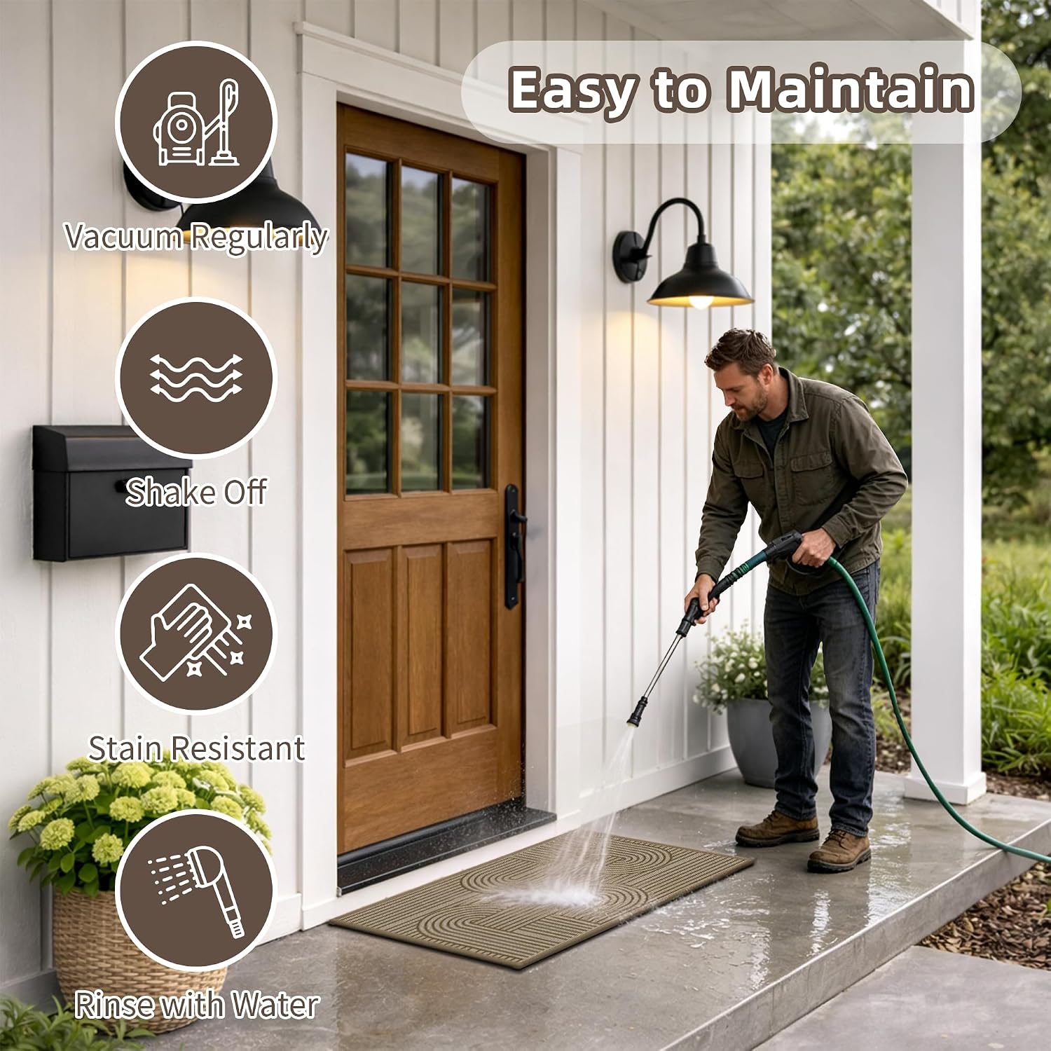 Detalle de Vroas Front Door Mat, 36" x 59" Low-Profile Absorbent Brown Doormat
