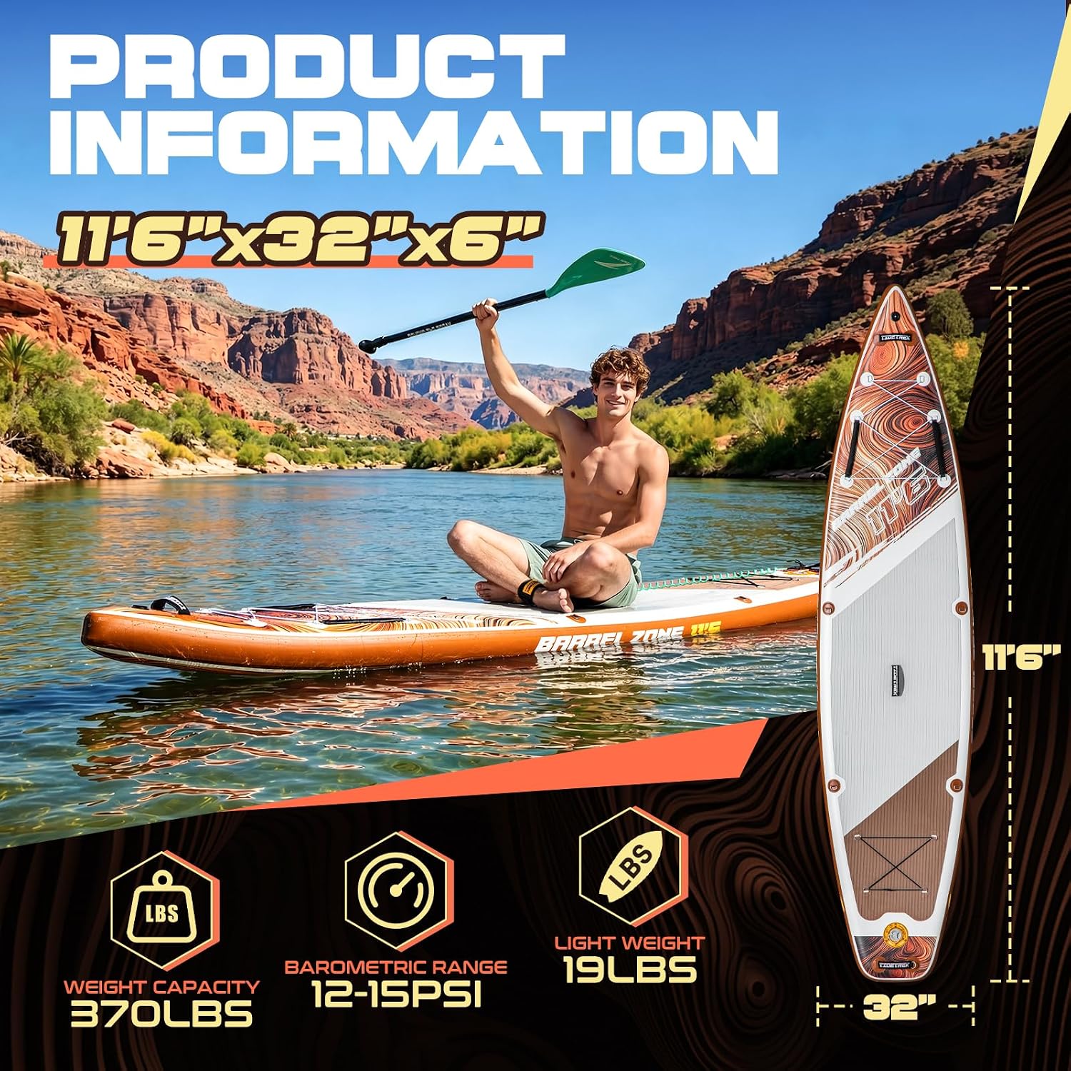 Detalle 2 de TIDETREK 11'6 Inflatable SUP with Premium Accessories: Stable, Versatile, Ready for Any Water