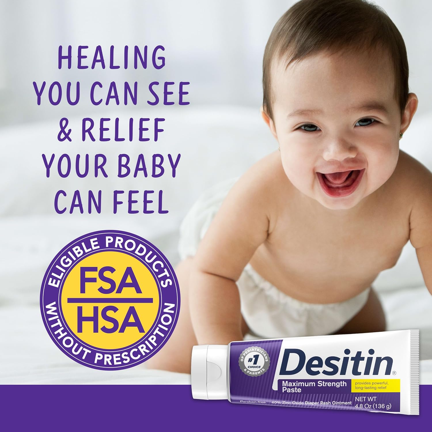 Detalle de Desitin Maximum Strength Diaper Rash Paste with 40% Zinc Oxide, 4.8 oz