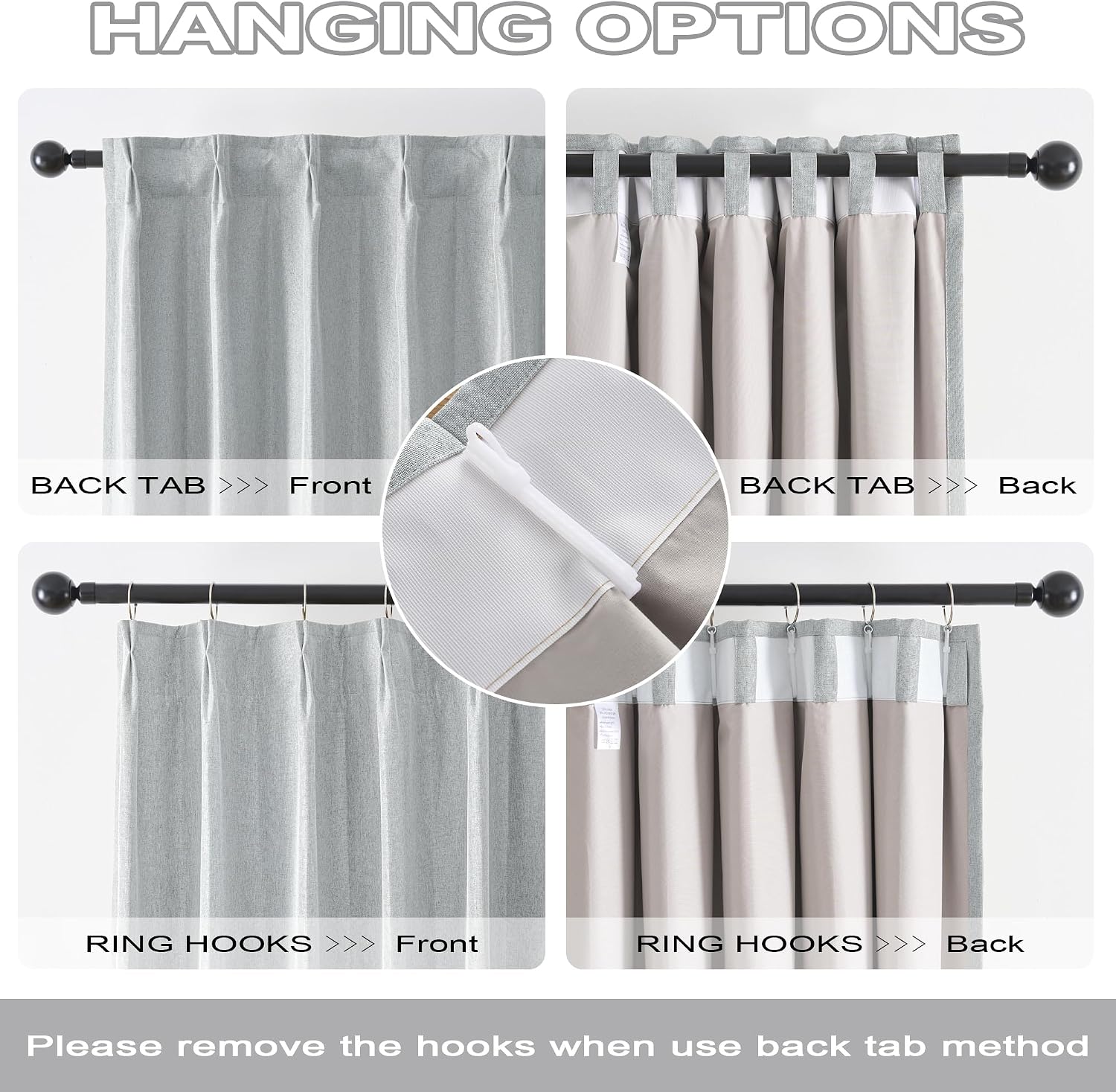 Thumbnail 6 de DUALIFE Pleated Light Gray Linen Blackout Curtains 50x105 🏠