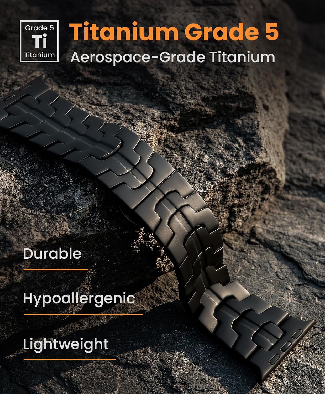 Detalle de GROOBAL Grade 5 Titanium Band for Apple Watch Ultra 3/2/1 (49mm) & Series 11/10 (46mm) with DLC Coating