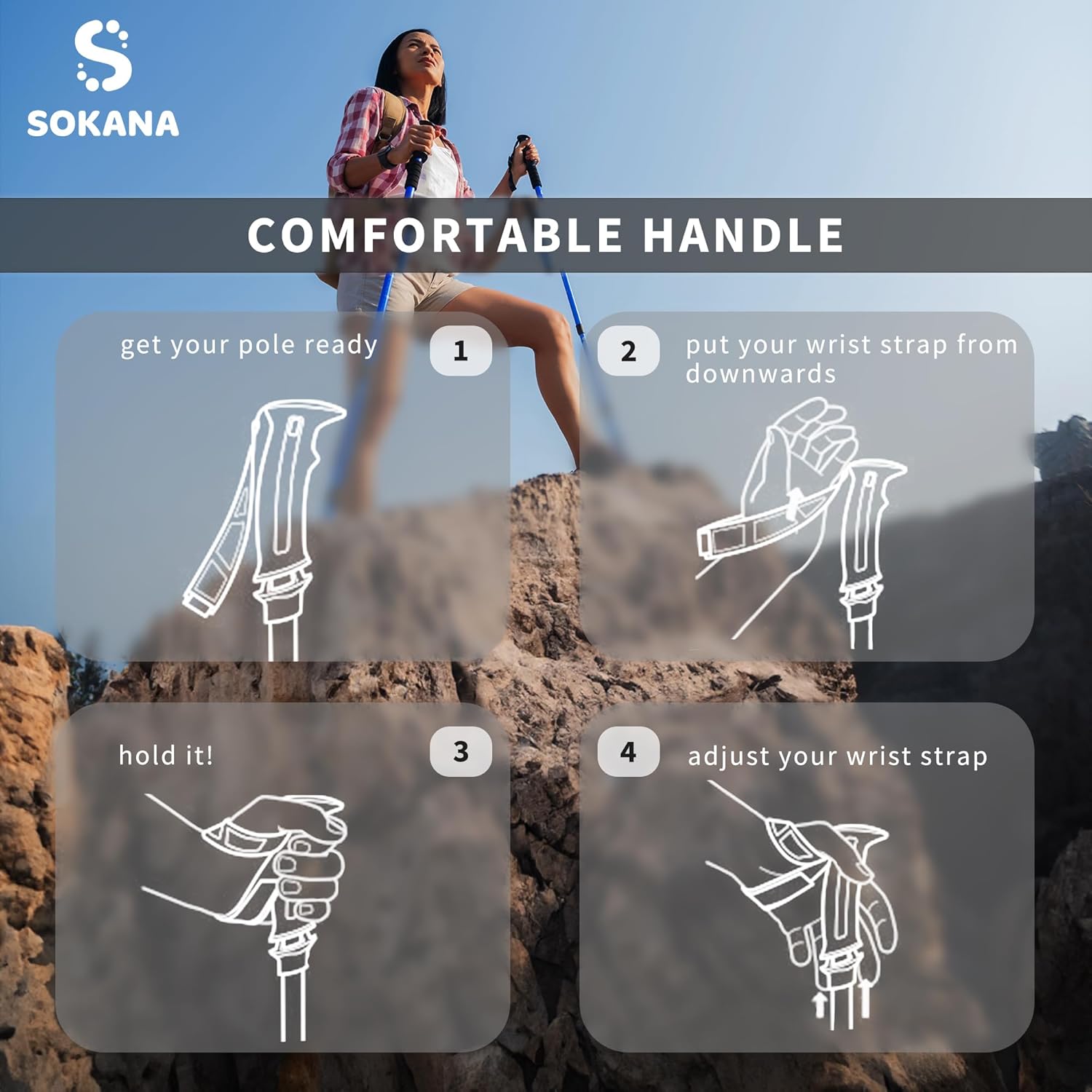 Thumbnail 6 de SOKANA Walking Poles 2-Pack Folding Walking Sticks with Quick Lock System, Lightweight Trekking Poles
