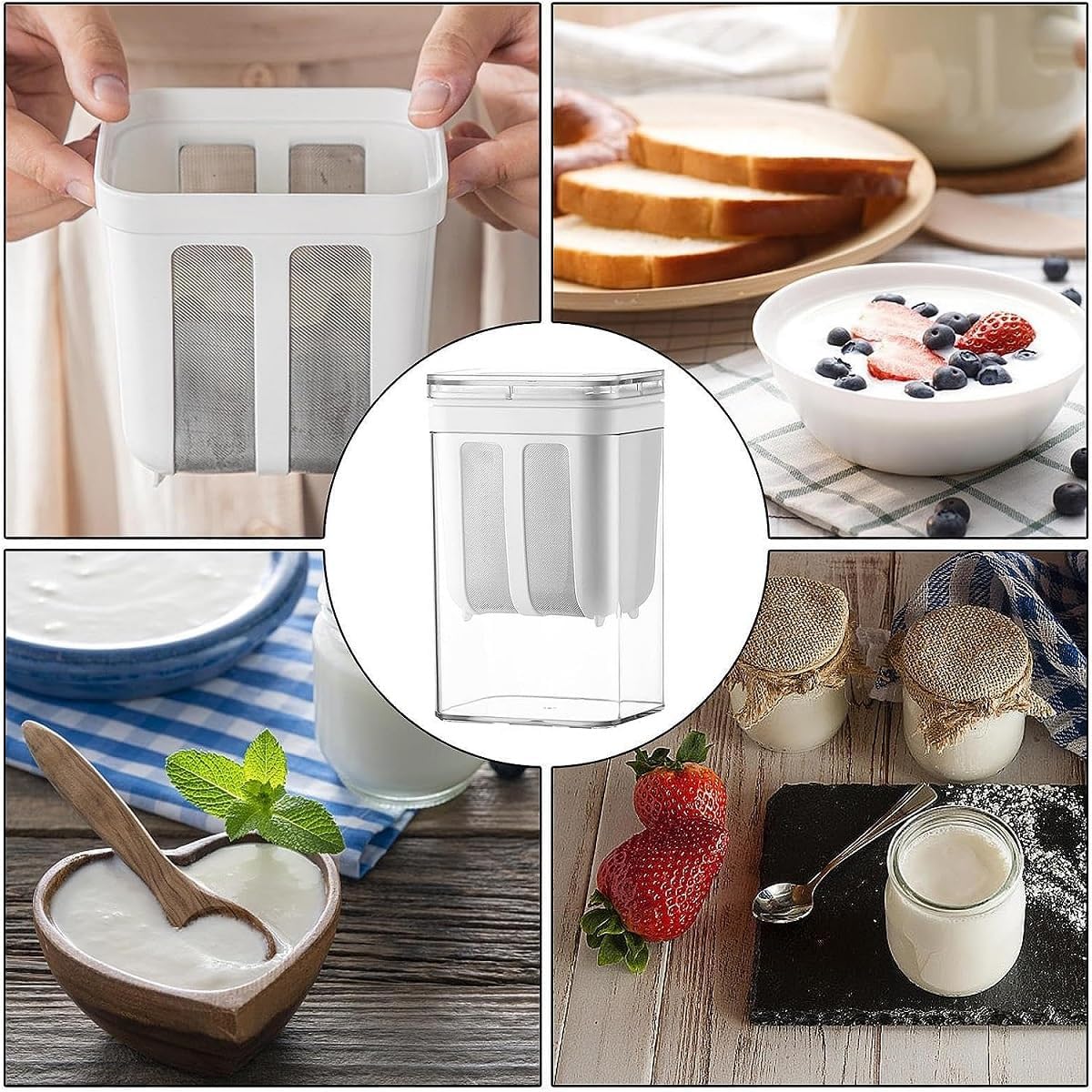Thumbnail 6 de lomonmen GLQ01 yoghurtzeef met deksel, fijnmazig filter en 1100 ml inhoud