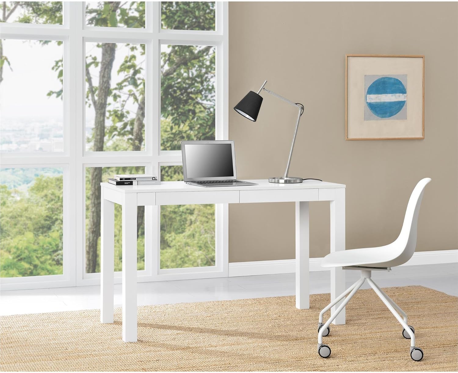 Detalle 2 de Ameriwood Home Large Parsons scrivania con 2 cassetti, bianco