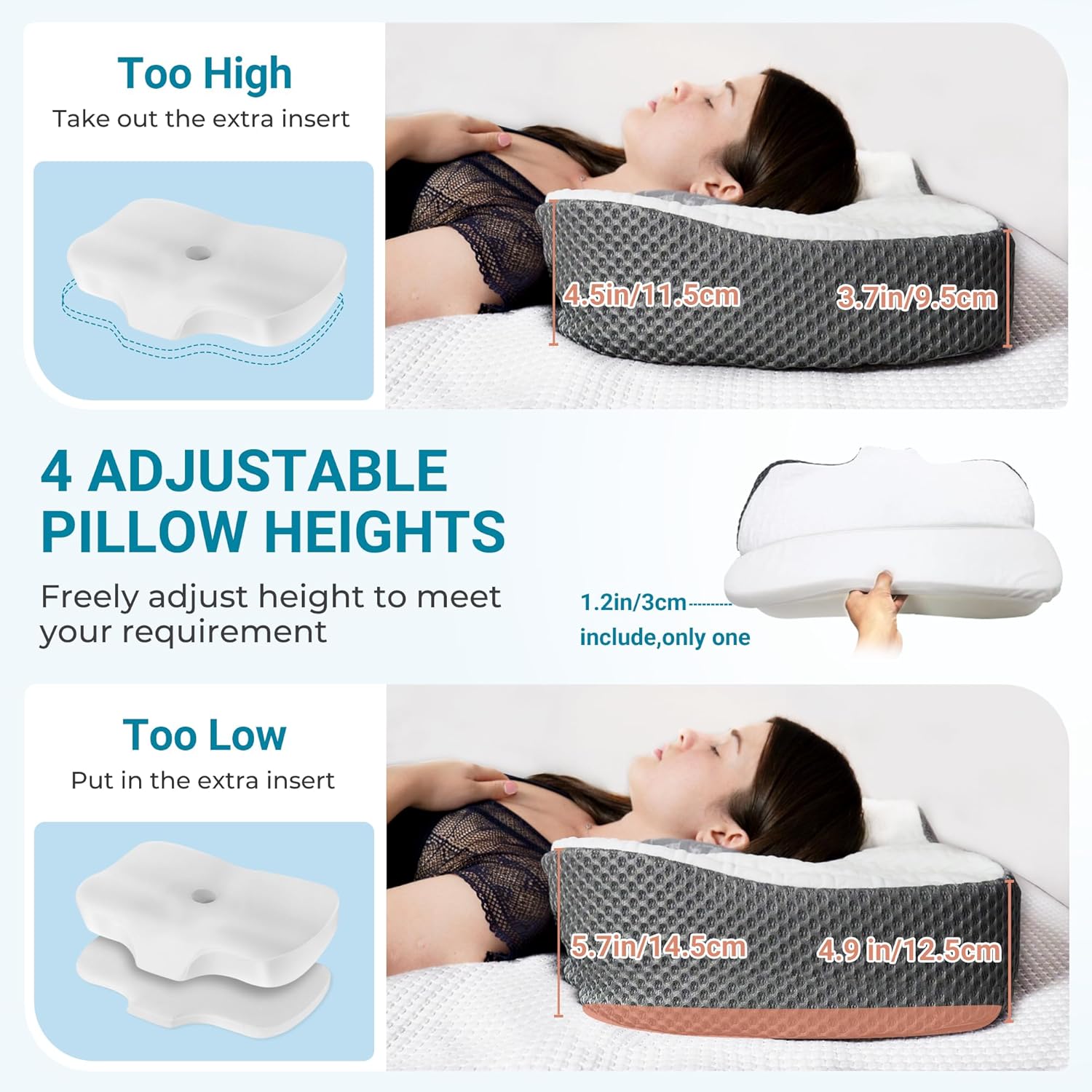 Detalle 2 de Elviros Cervical Memory Foam Neck Pillow 4‑Height