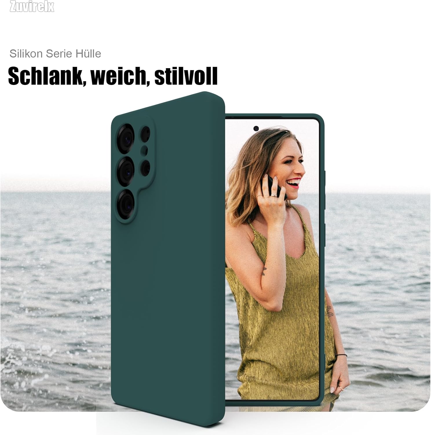 Thumbnail 1 de Zuvirelx Silikon-Handyhülle für Samsung Galaxy S25 Ultra – Tiefgrün, dünn, griffig und stoßfest
