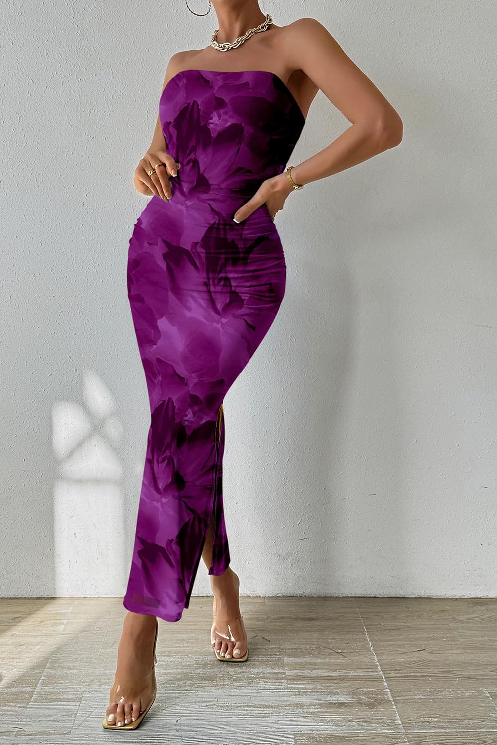 Thumbnail 5 de PRETTYGARDEN Women's Strapless Bodycon Floral Maxi Dress