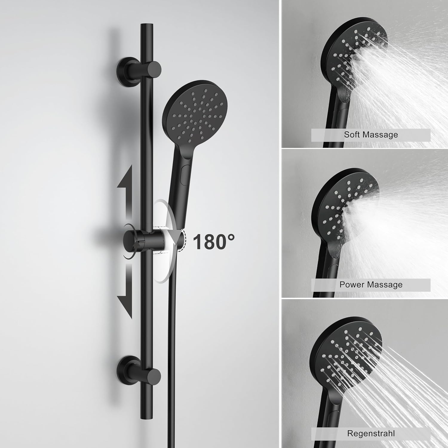 Detalle 2 de Görbach Colonne de Douche avec Mitigeur Thermostatique — Barre 70 cm en Acier inoxydable, Noir avec étagère et douchette