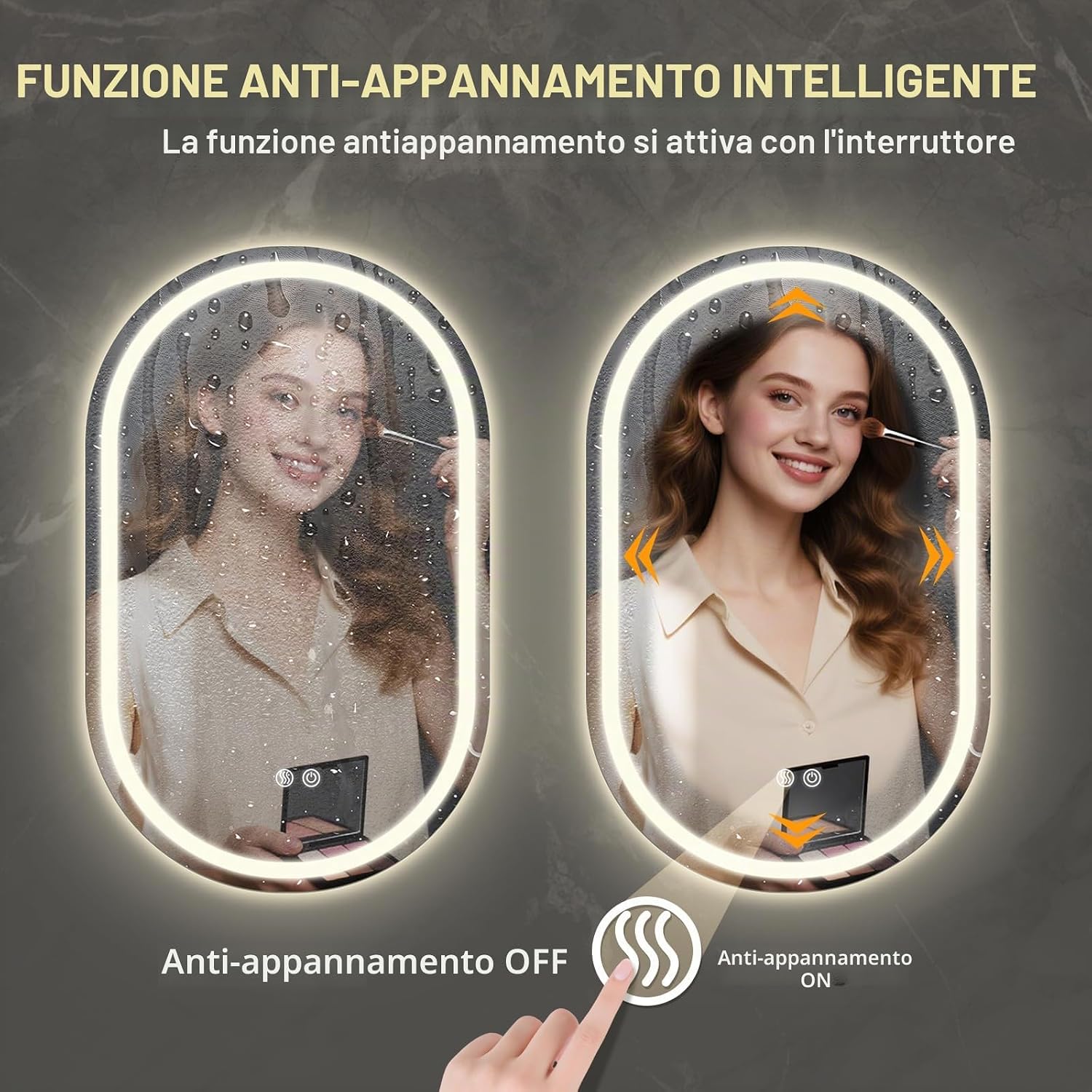 Thumbnail 3 de PINNIP Specchio Bagno con Luce LED Ovale da Parete 80 x 50 cm – Antiappannamento, Dimmerabile e Vetro Temperato