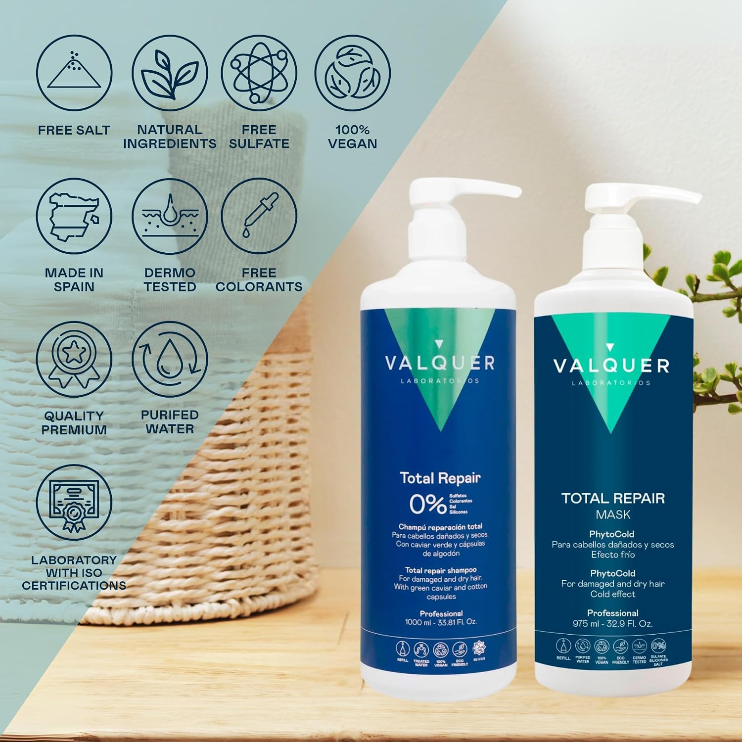 Thumbnail 1 de Valquer Pack Total Repair ✨ Champú y Mascarilla Veganos 1L+975ml