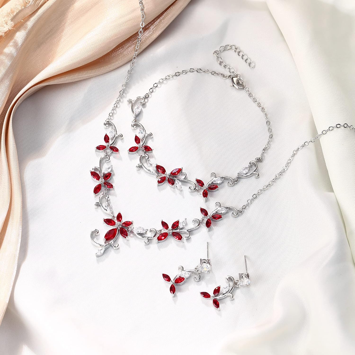 Detalle 2 de Clearine Parure Bijoux Femme Mariage Zircone Cubique – Collier, Boucles et Bracelet 3PCS