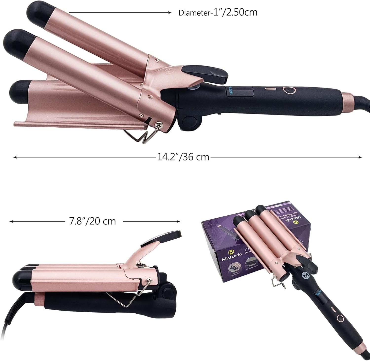 Thumbnail 3 de Mistcado 3 Barrel Curling Iron: 1 Inch Ceramic Tourmaline Wave Wand, Foldable for Travel