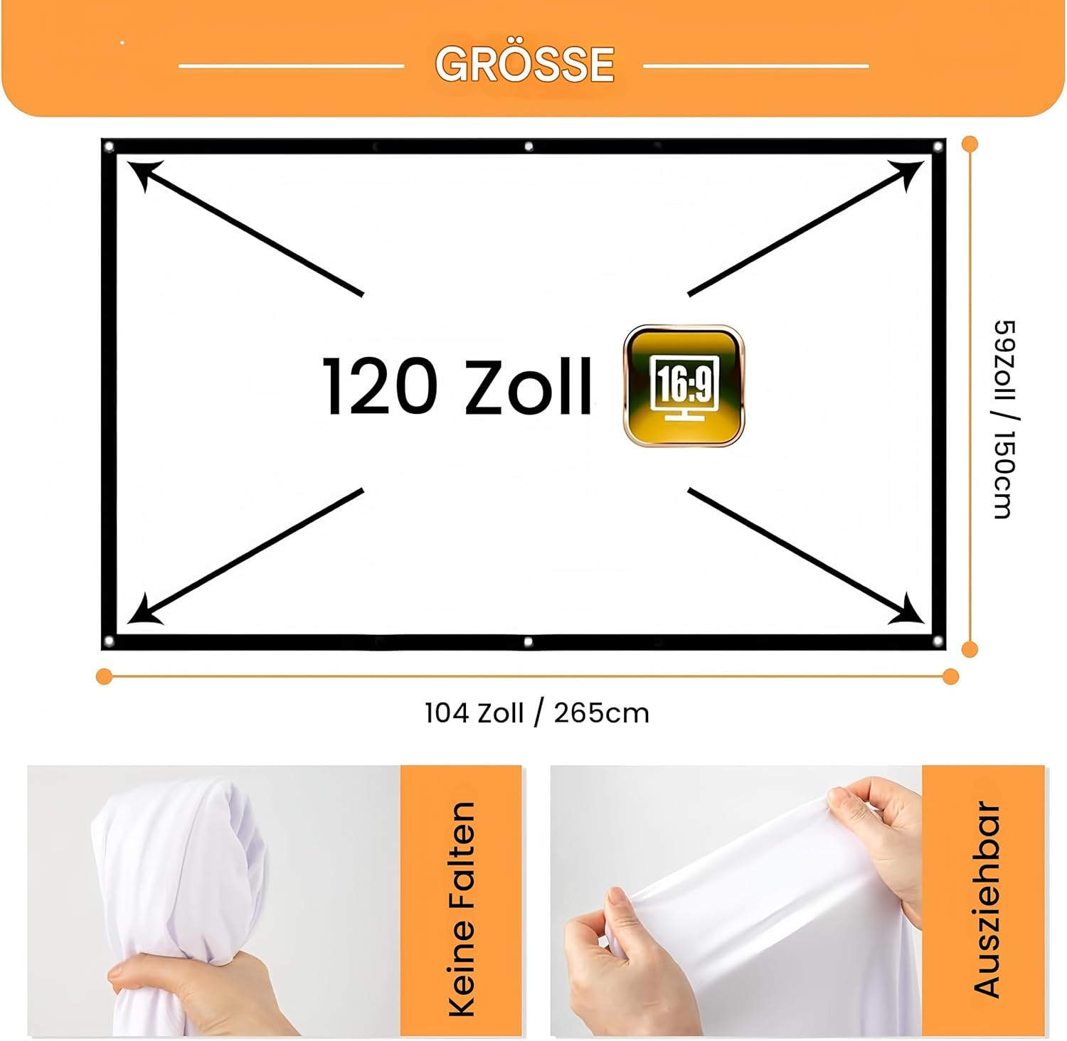 Detalle 2 de Leinwand Beamer – Verdickte, Anti-Falten, tragbare 16:9-HD Projektorleinwand