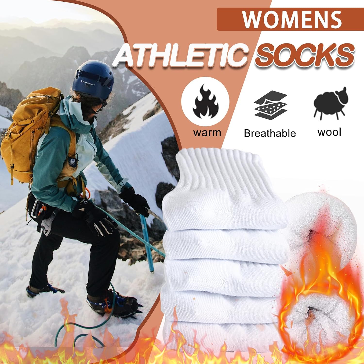 Detalle 2 de VoJoPi Women’s Thermal Wool Socks, 5-Pack, Thick Cushioned Winter Socks