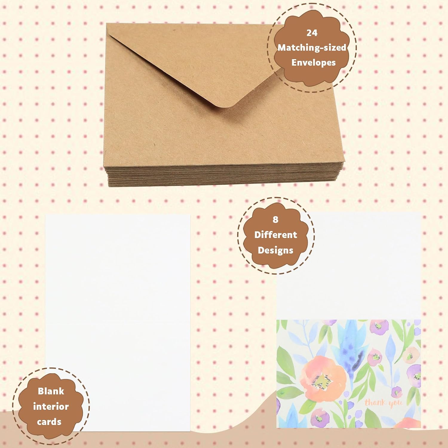 Detalle 1 de Hseonmauyi 24-Pack Thank You Cards, 8 Designs, Envelopes and 36 Stickers