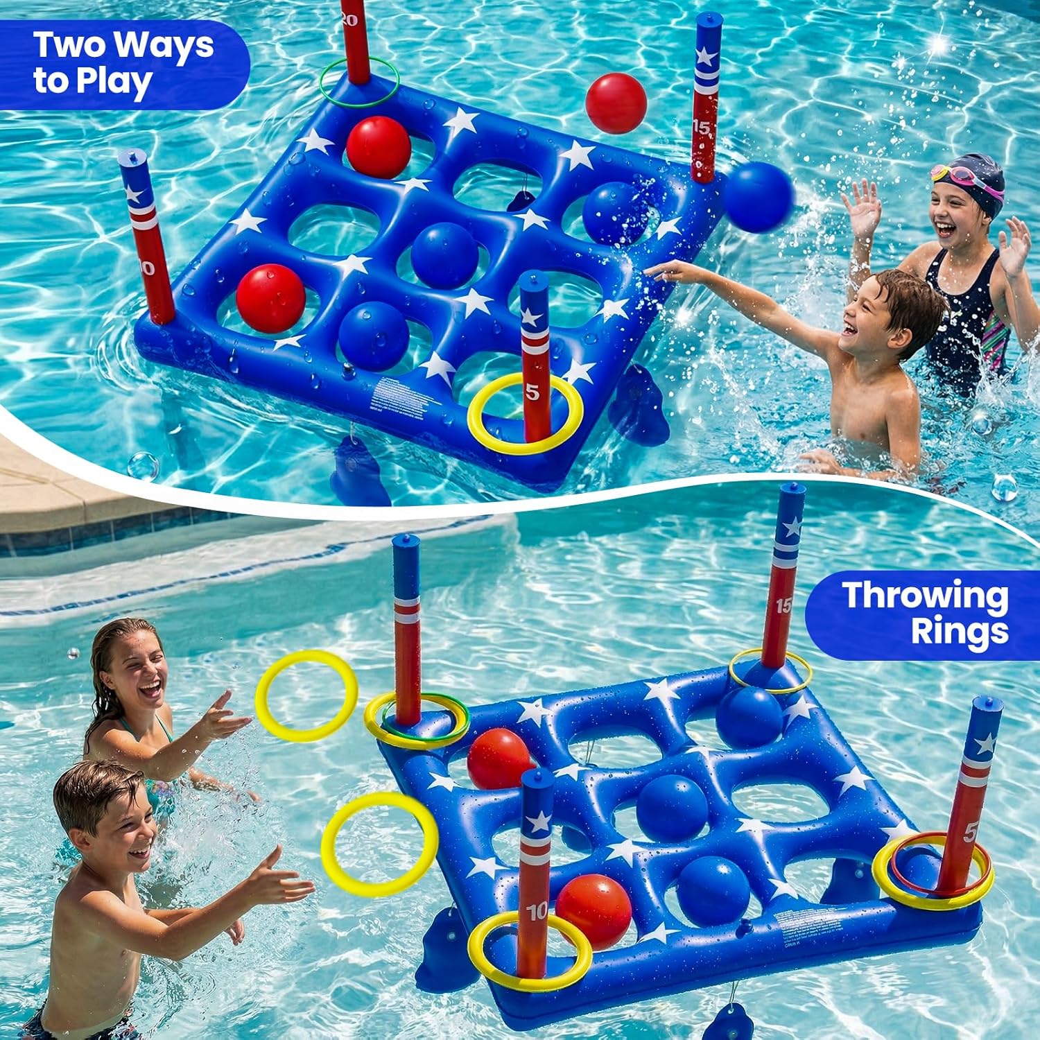 Detalle de Pool Party Toys Games Set: Giant Inflatable Tic Tac Toe Float for 2–10 Players