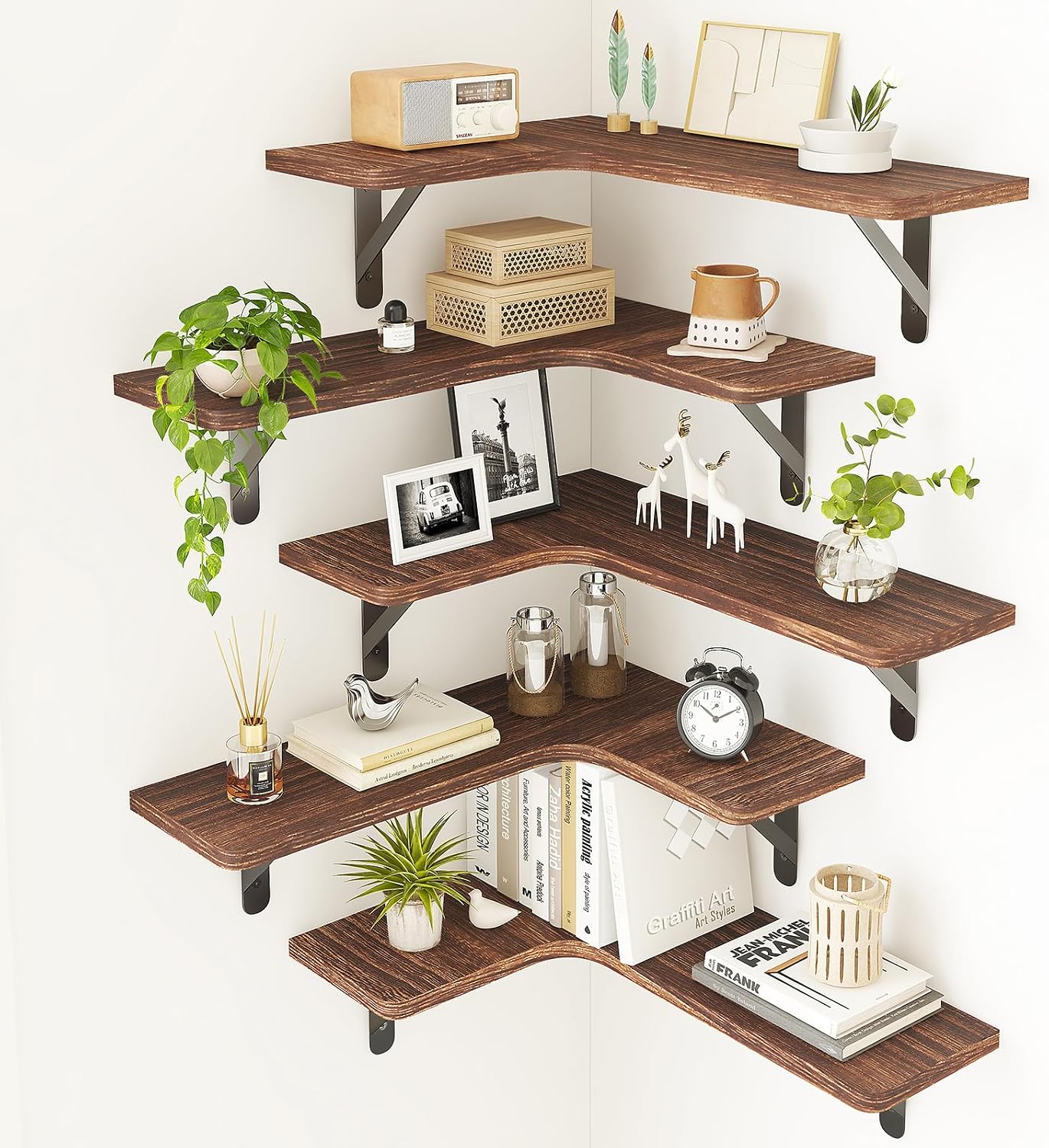 Detalle de Fixwal Floating Shelves Set of 5 rustic wall shelves 🪵