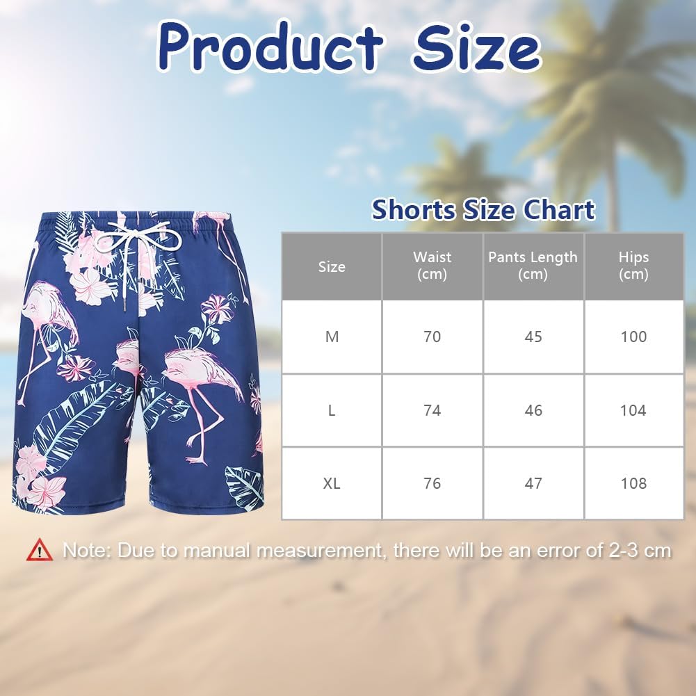 Detalle 2 de Aomig Uomo Hawaiani pantaloncini da bagno vintage con stampa hawaiana, slip/boxer da mare estivi con taschino (Blu, M-XL)