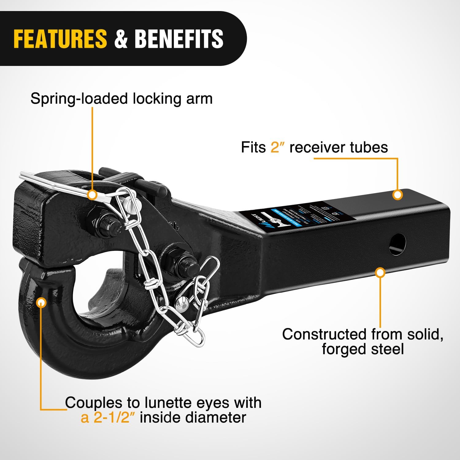 Thumbnail 4 de Nilight 10-Ton Pintle Hitch for 2-Inch Receiver: Heavy-Duty Military-Grade Utility