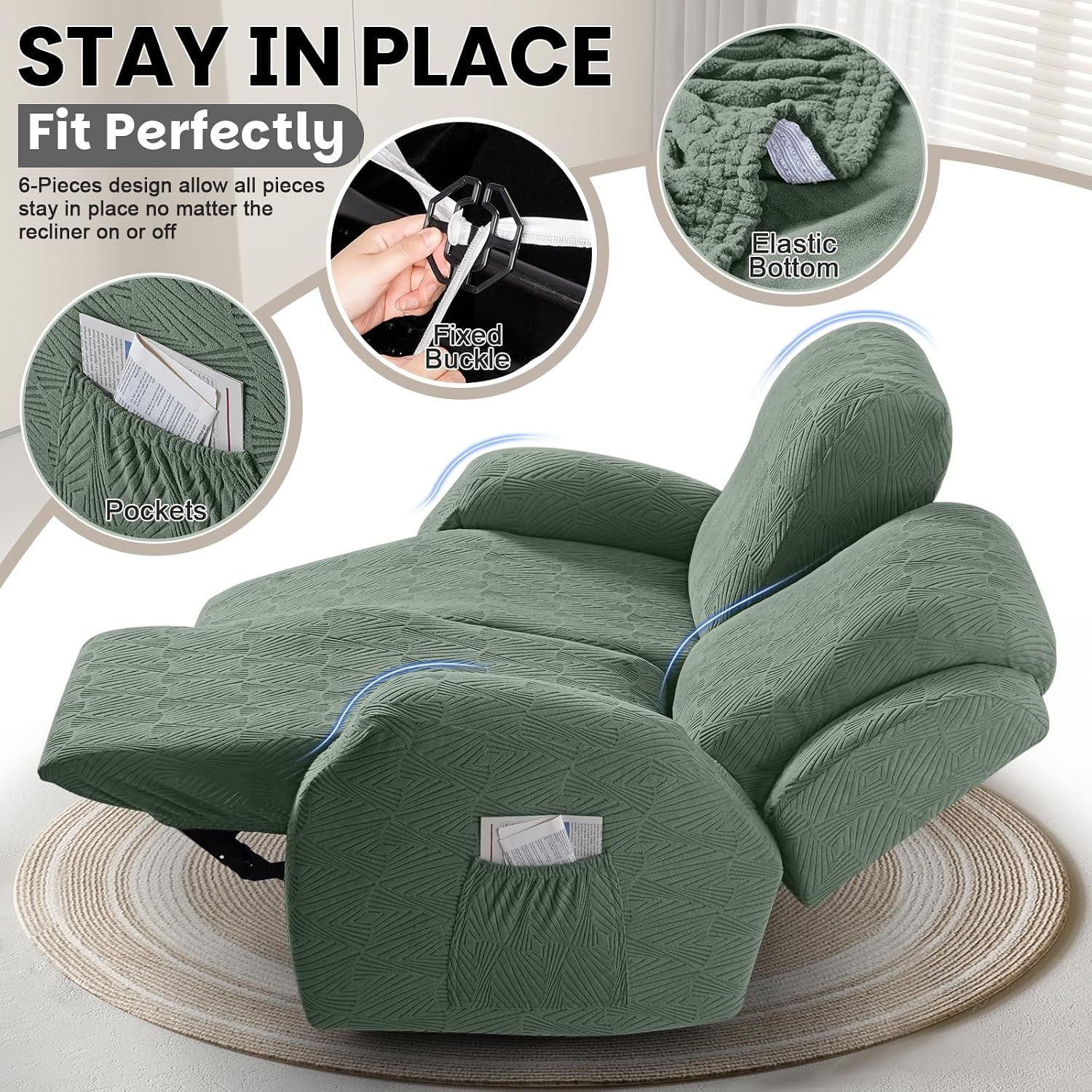 Detalle de VANSOFY Recliner Loveseat Cover, 6-Piece
