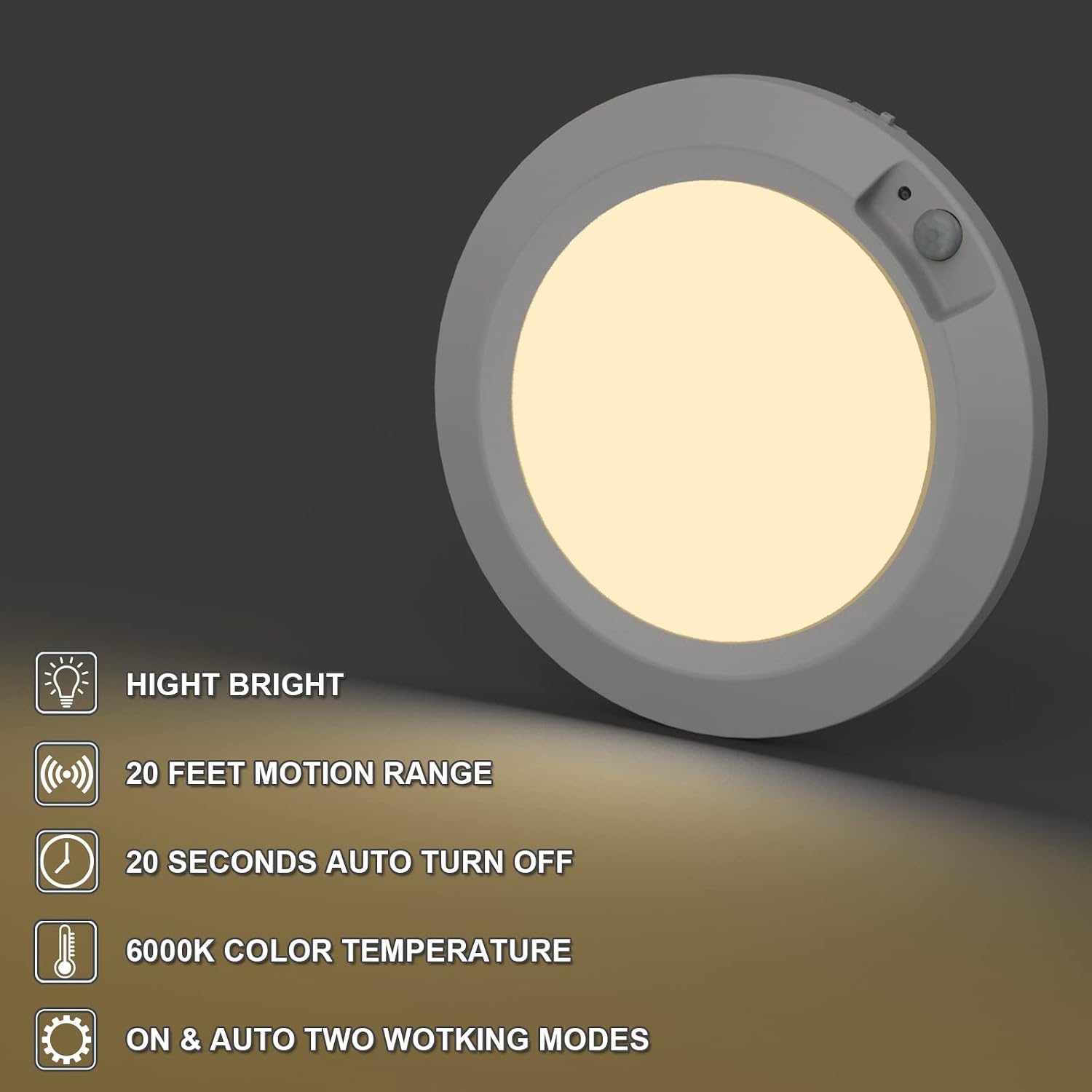 Detalle 2 de Bemexred LED-taklampa med rörelsesensor, 3000 K, batteridriven, Ø16 cm