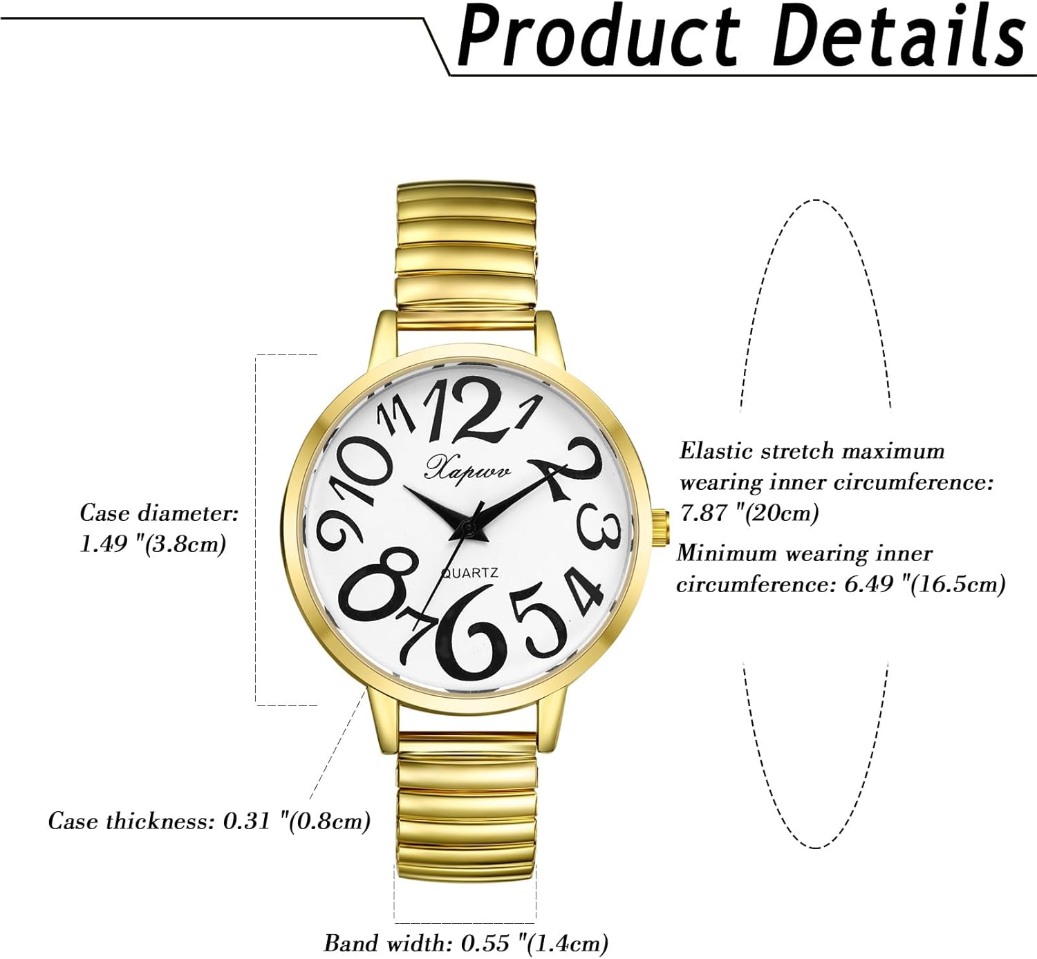 Detalle de Avaner Armbanduhr Damen mit großem Zifferblatt, elastischem Armband und analogem Quarzwerk