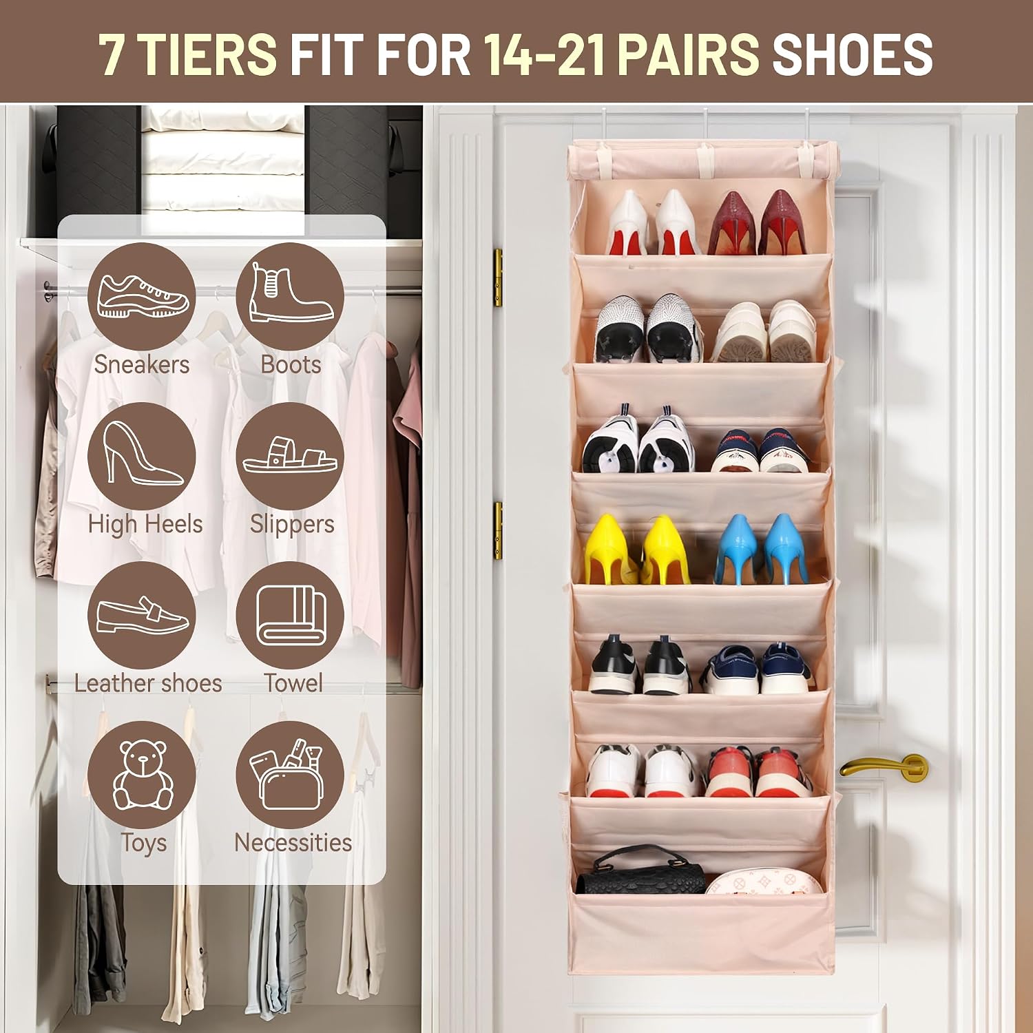Thumbnail 6 de Erogeen 7 Tier Over the Door Shoe Organizer – Beige