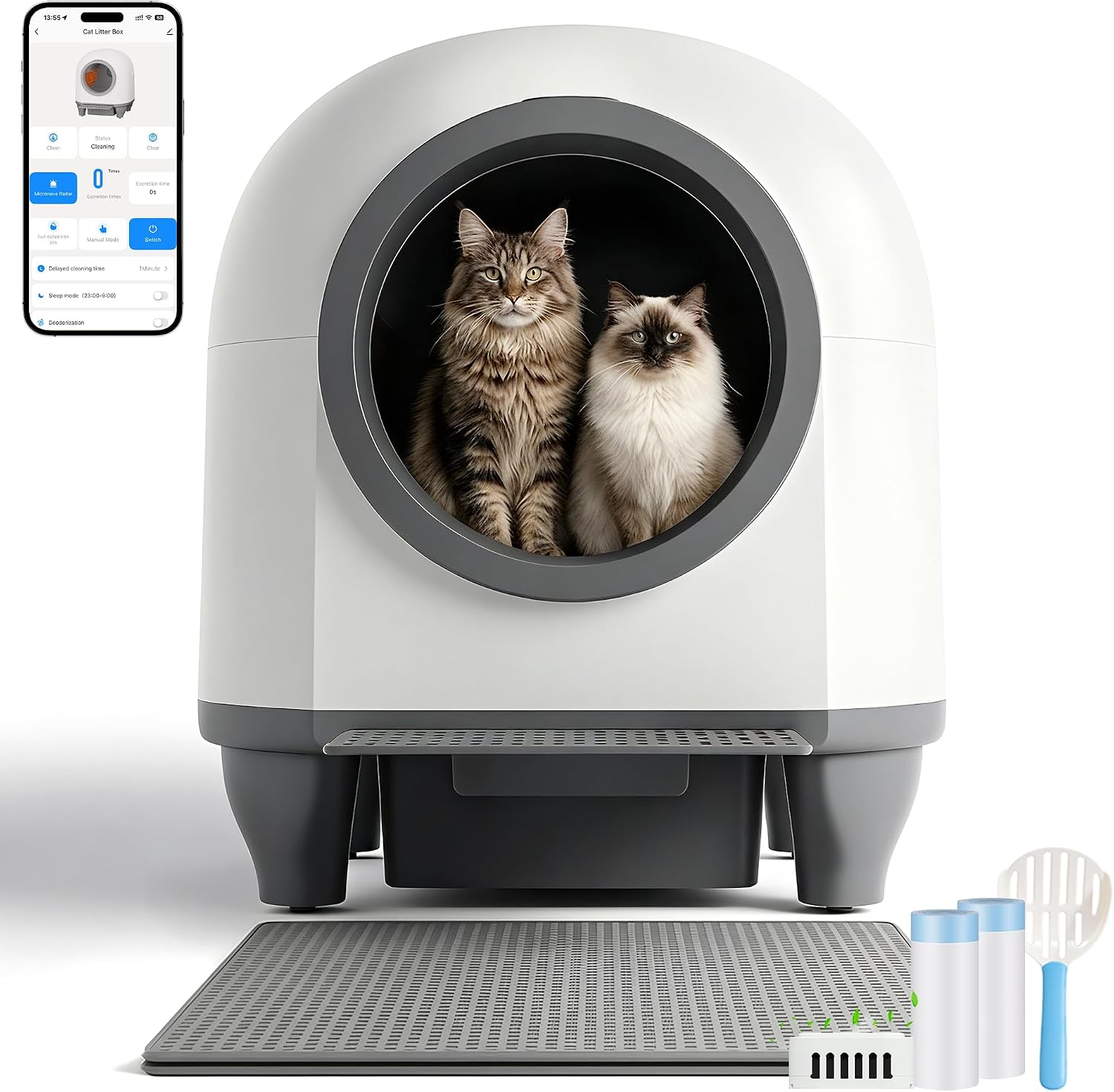 Detalle de Devoko MW-0769E-FR automatische kattenbak van 90 liter met appbediening