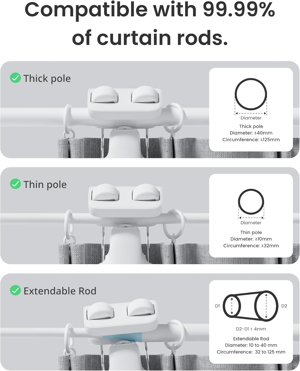 Thumbnail 4 de SwitchBot Ouvre-Rideau Électrique pour tringles Curtain Rod 3 (2025) – lot de 2 moteurs + 1 télécommande, contrôle Bluetooth & app, compatible Matter et Apple Home (Hub requis)