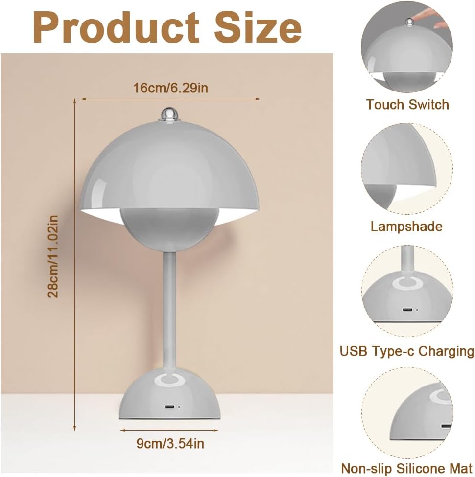Thumbnail 5 de LOMUG LED Flowerpot Tischlampe (Pilzlampe) mit Touch-Dimmer und 3 Farbmodi, grau