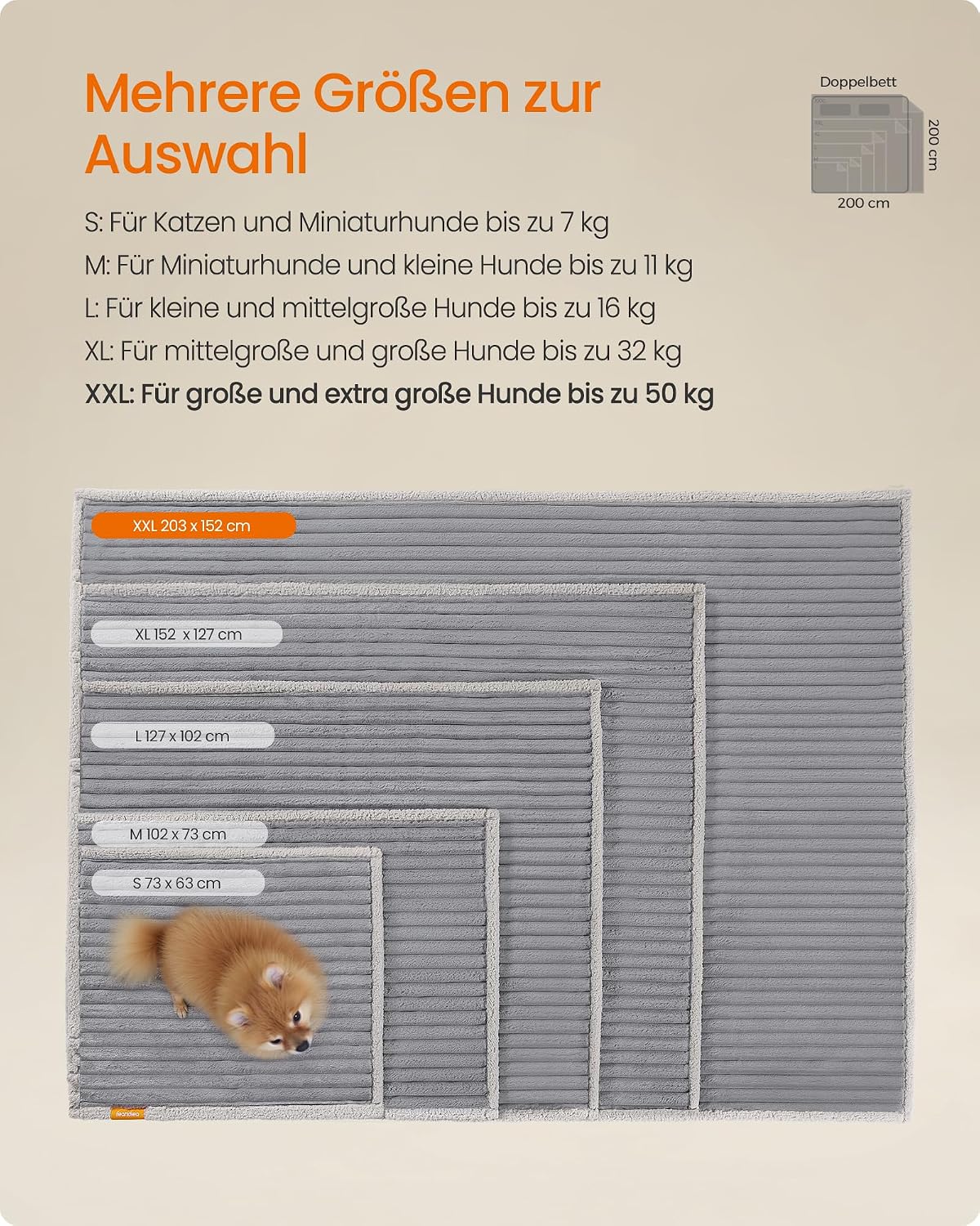 Detalle 2 de Feandrea PPB038G01 Hundedecke XXL 203x152 cm