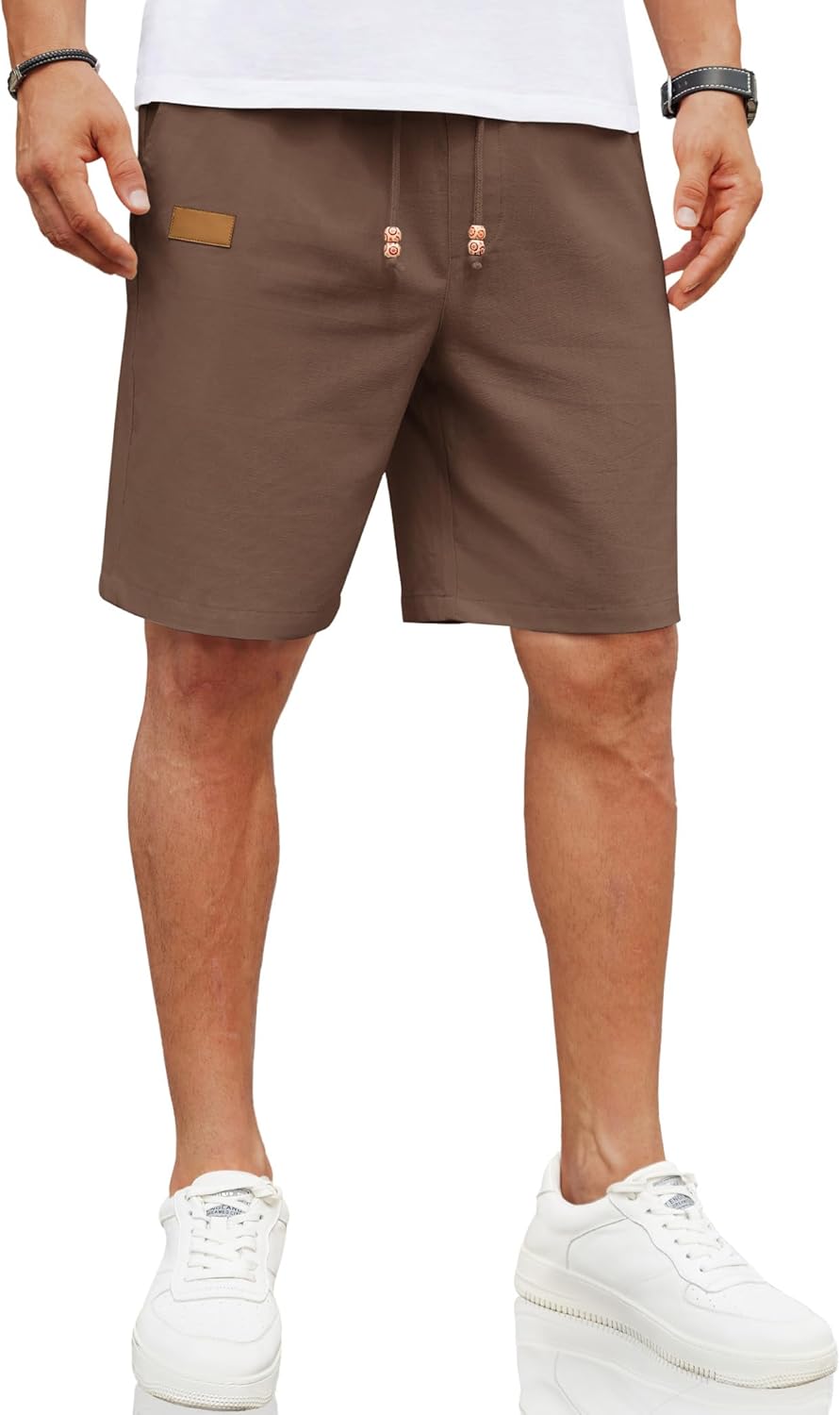 Thumbnail 6 de COOFANDY Mens Casual Linen Shorts with Elastic Waist and Pockets