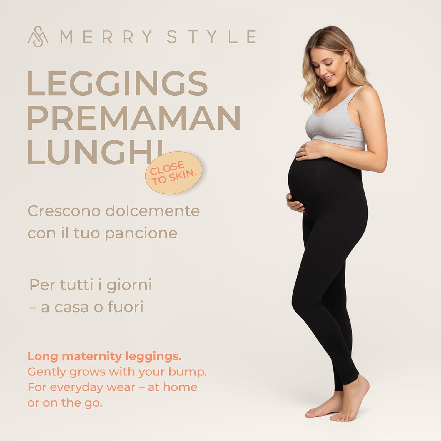 Detalle de Merry Style Leggings Premaman Lunghi Donna MS10-297: comfort e stile per gestire la gravidanza