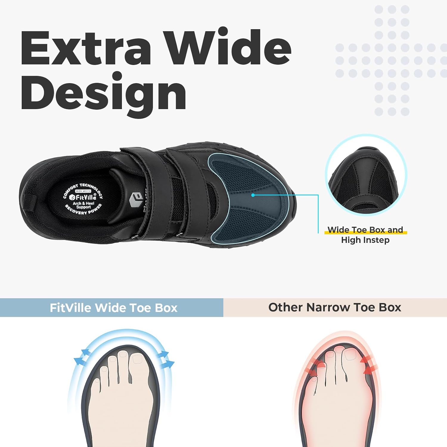 Detalle 2 de FitVille Mens Extra Wide Trainers: Lightweight, Breathable Walking Shoes for Plantar Fasciitis and Flat Feet – Rebound Core V8