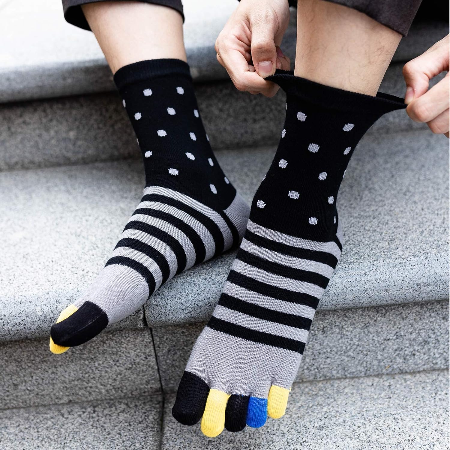 Detalle 2 de Chaussettes 5 Doigts Homme coton à orteils séparés fantaisie (5 paires) – Tailles 39-44/45-48