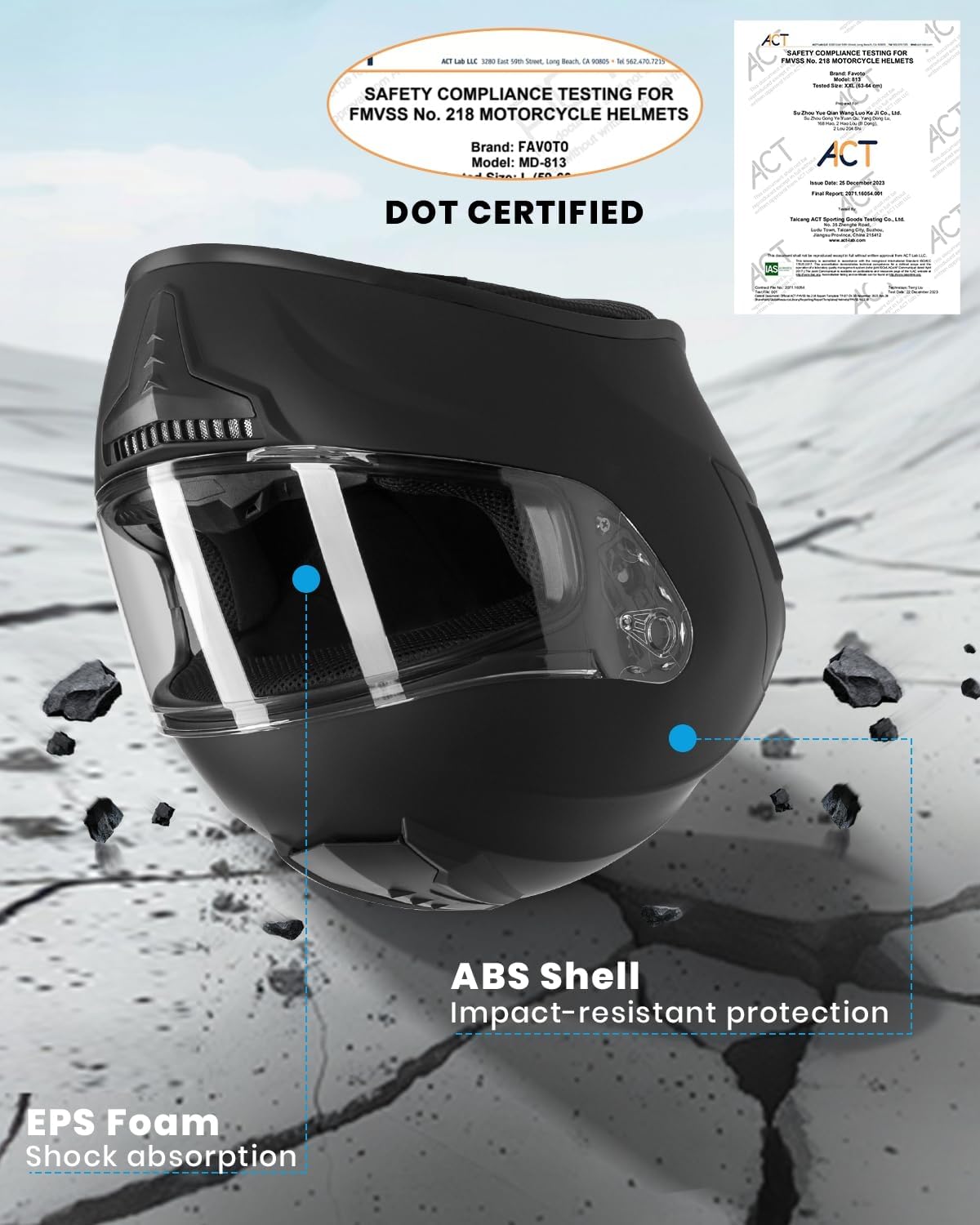 Thumbnail 2 de Favoto DOT Approved Full Face Motorcycle Helmet with Dual Visors and Anti-Fog Film (Medium) – Black