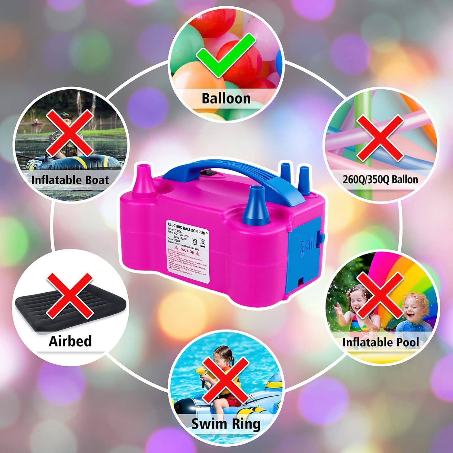 Detalle de Motorenbau Pompe à Ballons électrique – gonfleur 600 W avec double buse et deux modes
