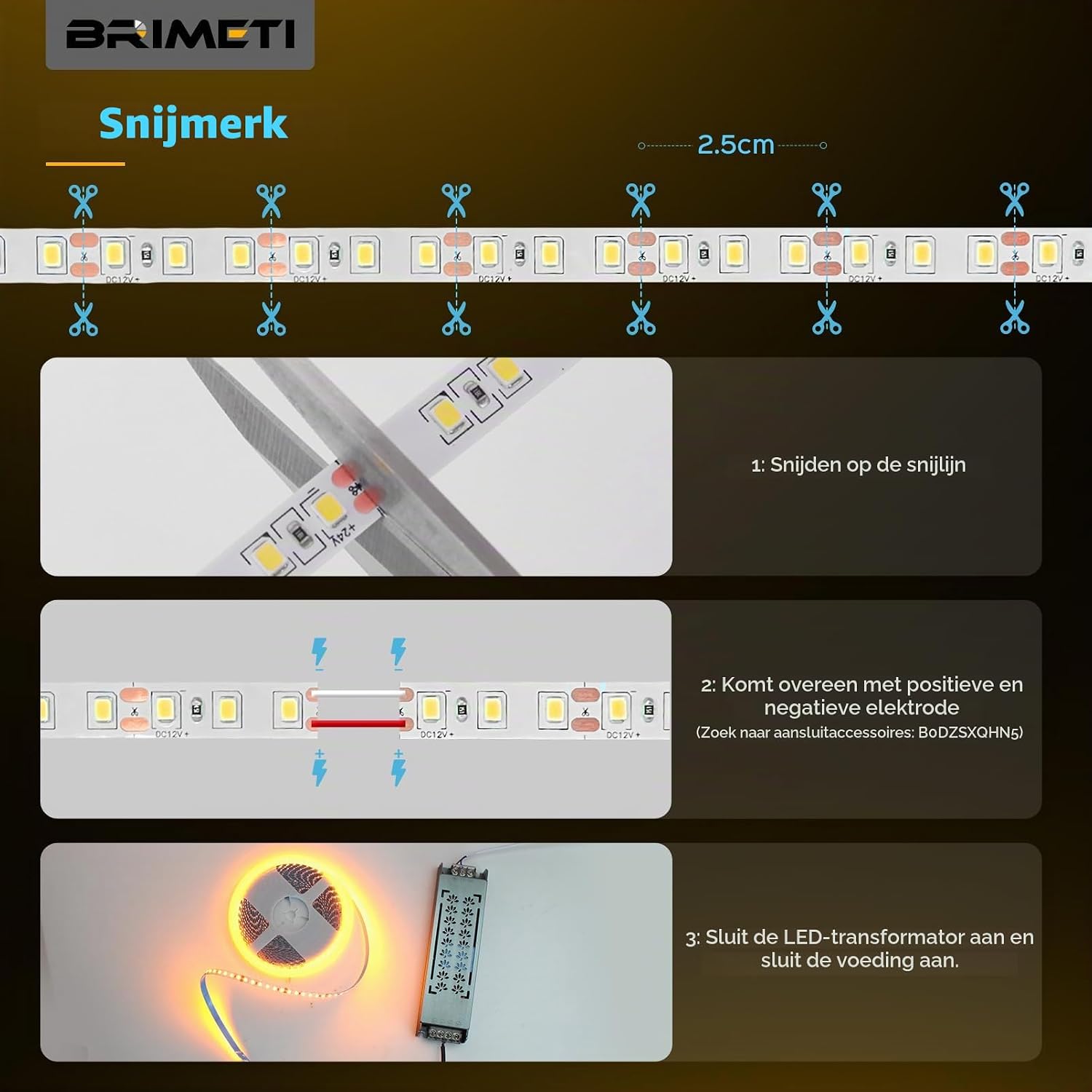 Detalle 1 de BRIMETI LED-strip 5 m, 12 V, 6000 K koelwit, 600 leds, 8 mm breed