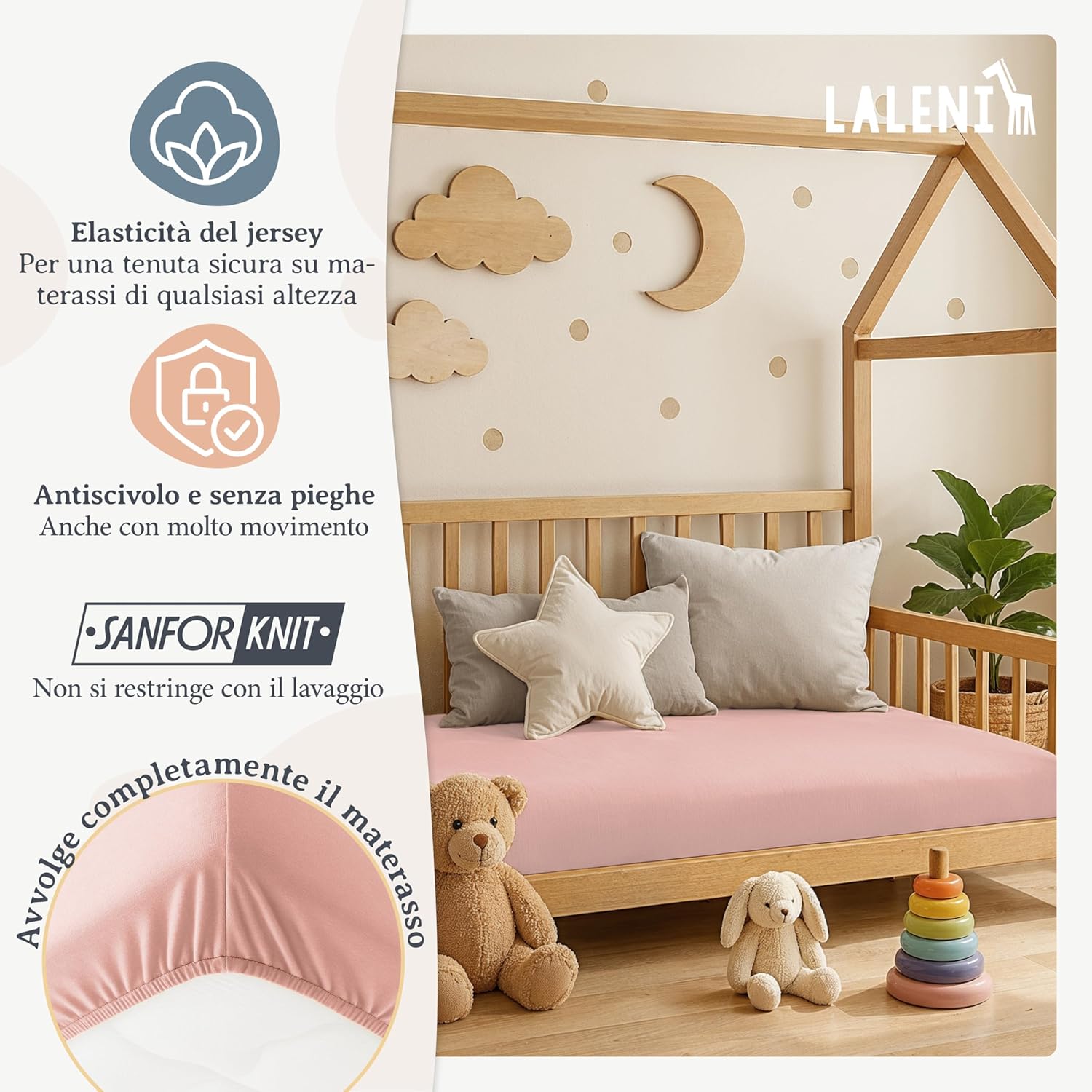 Thumbnail 3 de Laleni Lenzuola Culla Neonato – Lenzuola Lettino con Angoli in Cotone 100x100cm, Rosa