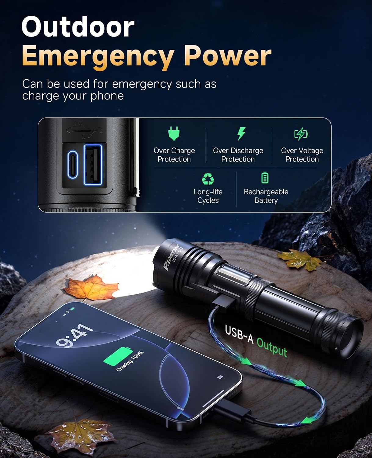 Detalle 2 de PHIXTON PHA900 Rechargeable Flashlight 2-Pack with USB-C and Red Light