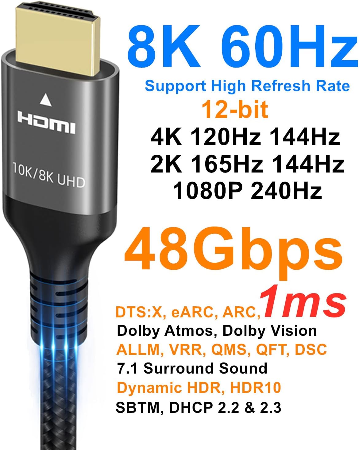 Thumbnail 2 de Ubluker HDMI-Kabel 48 Gbps 1,5 m – Zertifiziertes Ultra High Speed Kabel für 10K/8K/4K inkl. HDR, ARC/eARC, HDCP 2.3