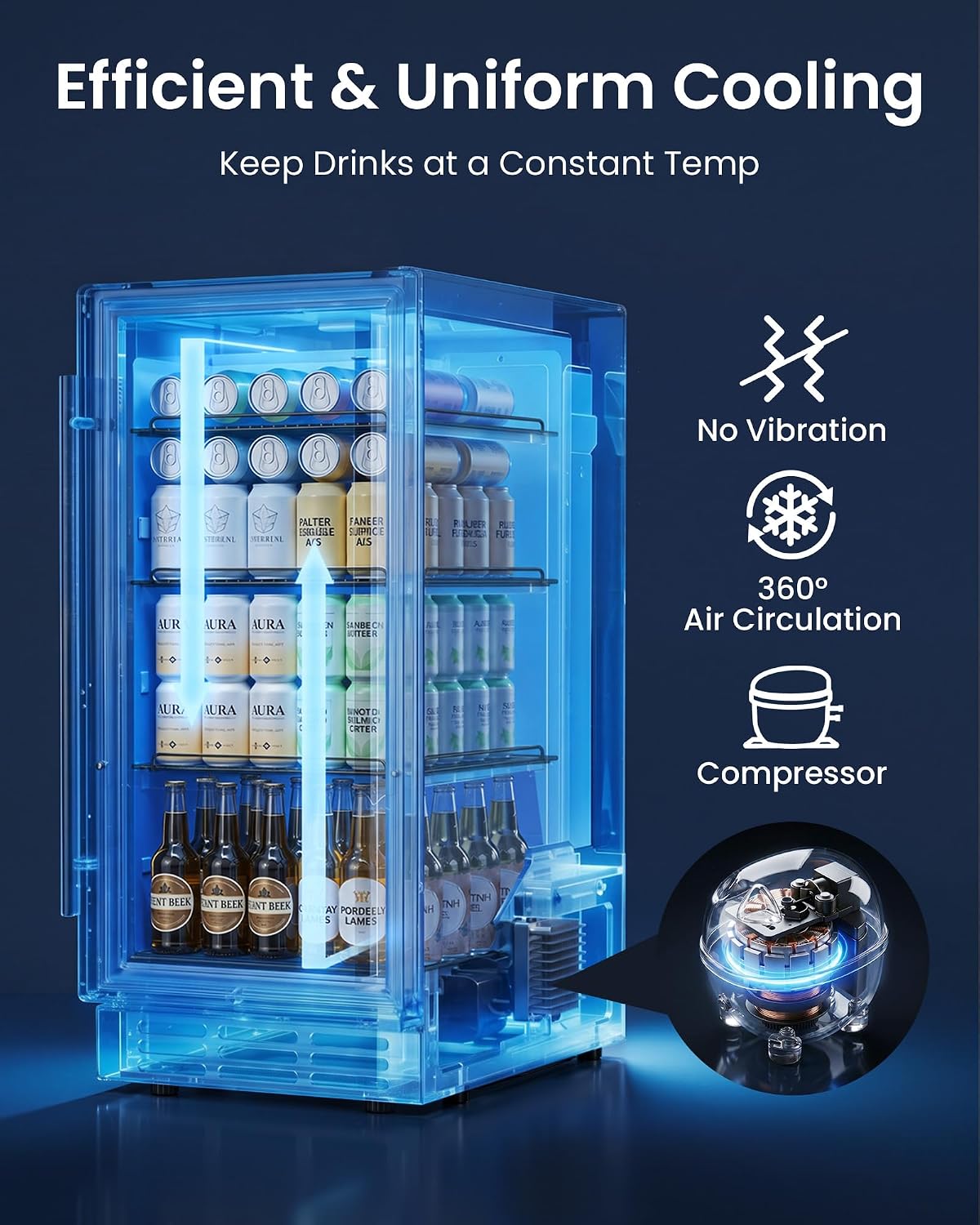 Detalle de ICEVIVAL BRU-03 15-Inch Beverage Refrigerator, 130-Can Capacity, Glass Door