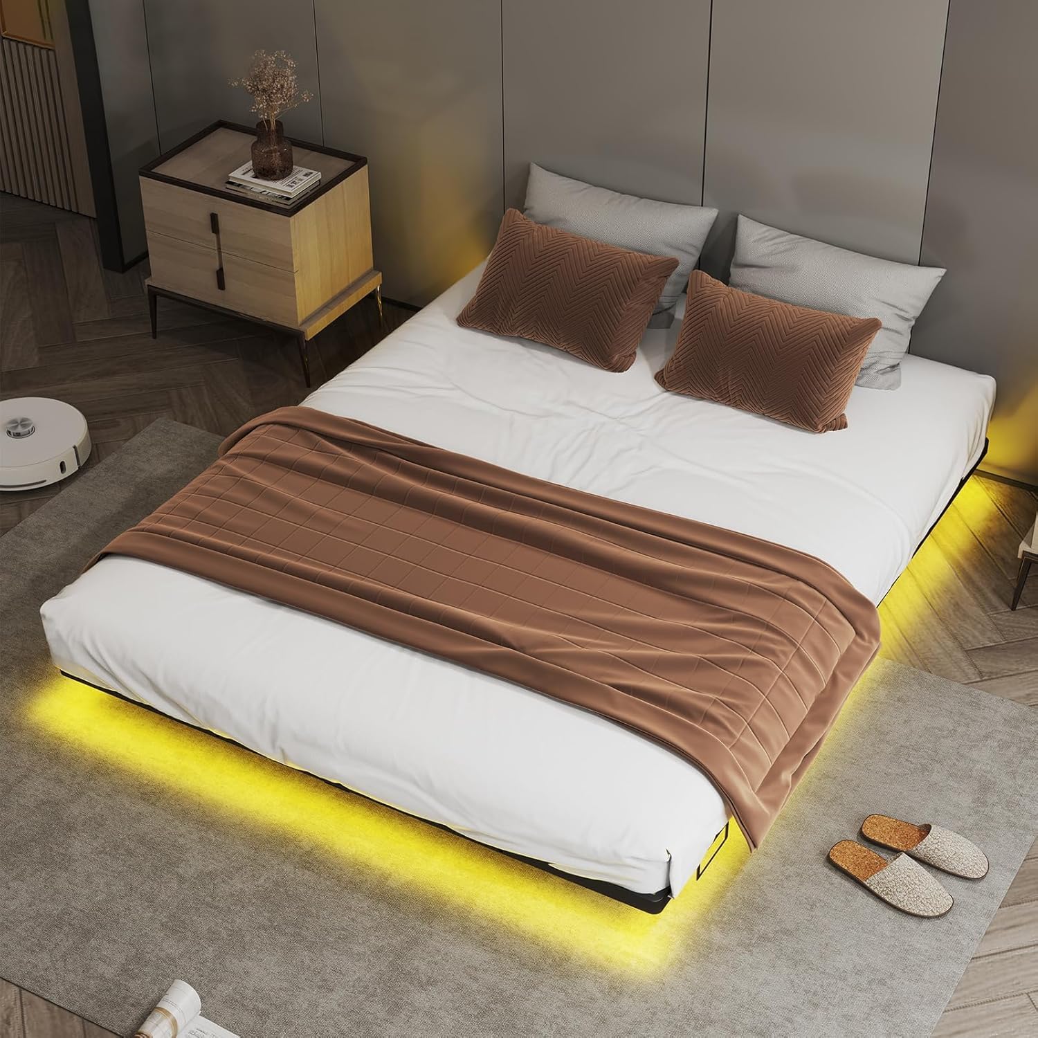 Detalle de COMHOMA BF005-BE metalen bedframe 90 x 190 cm met RGB-led en USB-poorten
