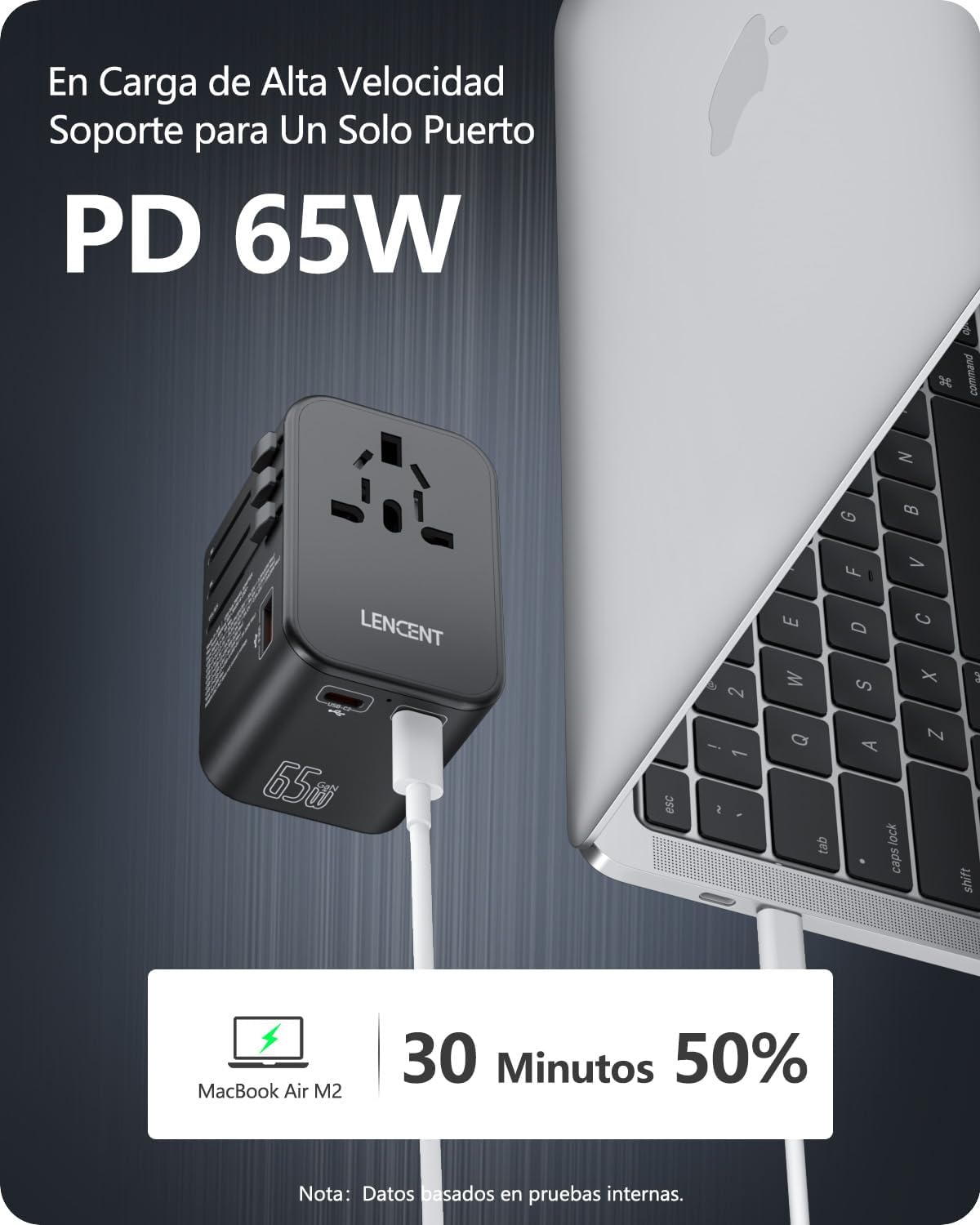 Thumbnail 2 de LENCENT Adaptador GAN III 65W viaje